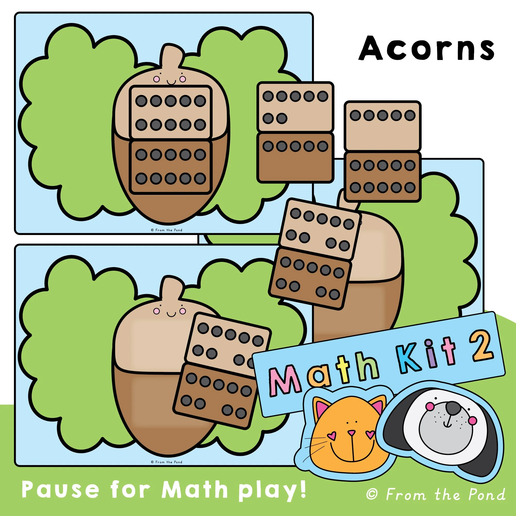  Acorns Number Bonds Math Mats – addition within 20 play mats using number bonds to build part-part-whole understanding, combining numbers, and early addition fluency through hands-on fall math play 