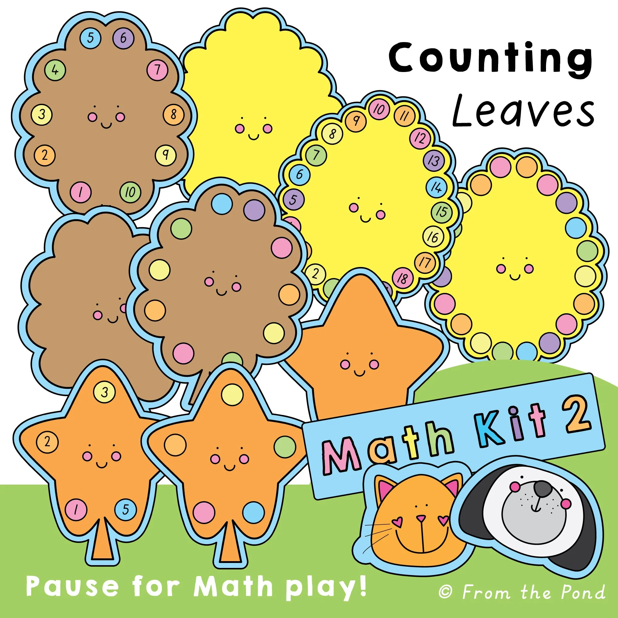  Counting Leaves Math Mats – fall-themed play mats for counting, addition, and subtraction using hands-on leaf counters to build number sense and simple number stories 