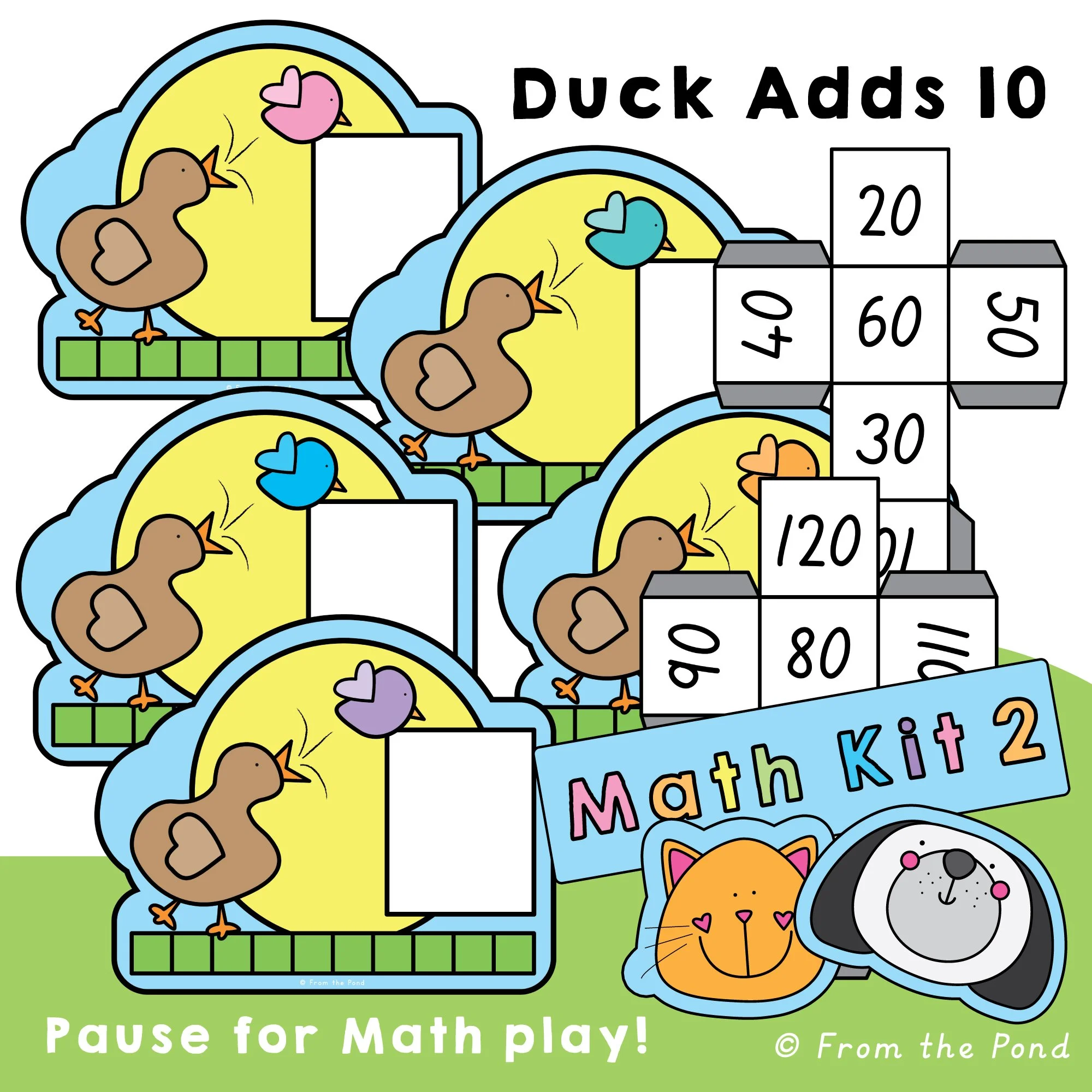  Duck Adds 10 Math Play Mats – add ten more activity using duck-themed mats and tens dice to build place value, mental math, and counting within 120 