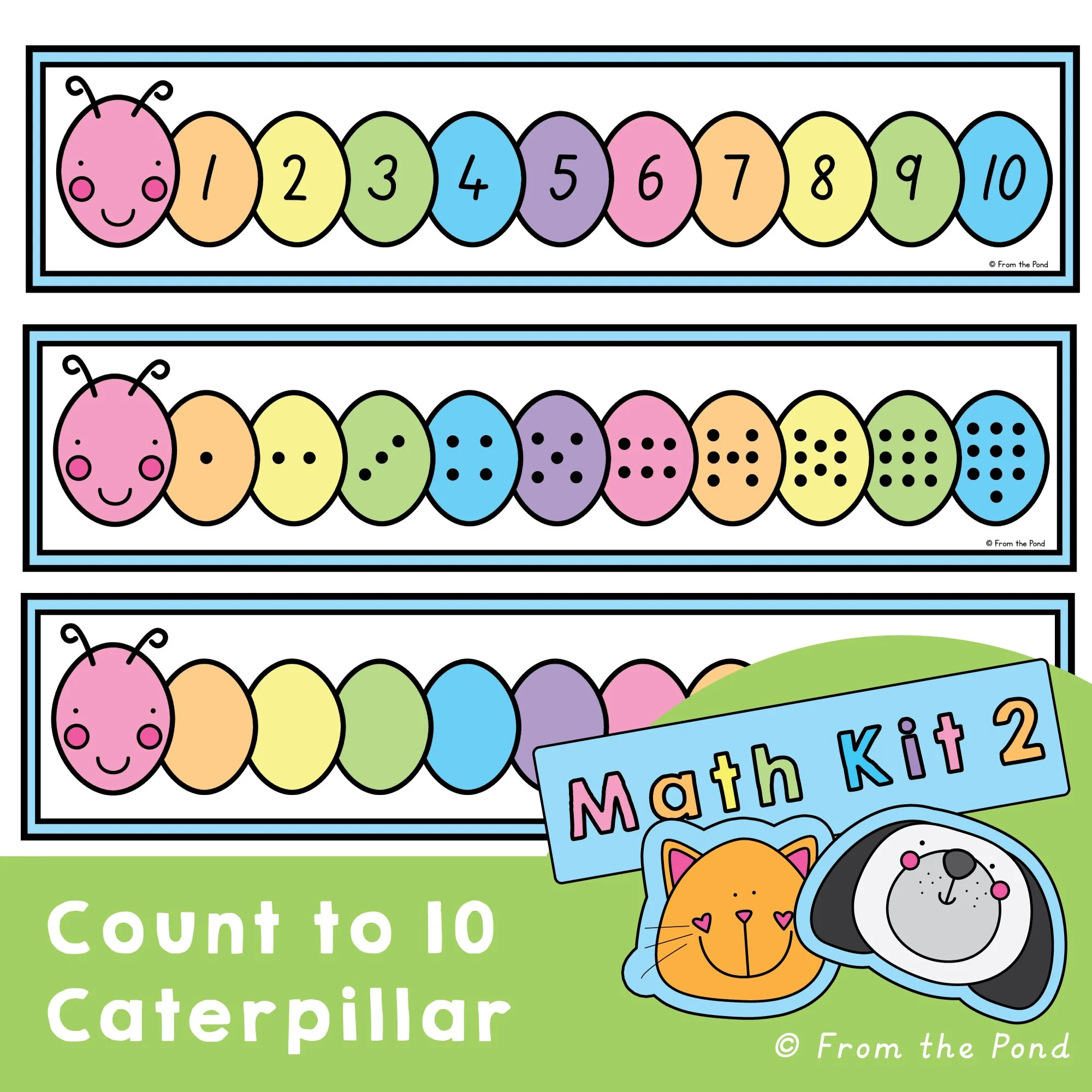 Count to Ten Caterpillar Play Mats – counting to 10 number tracks with caterpillar themes to build one-to-one correspondence, number recognition, and early number sense through hands-on play 