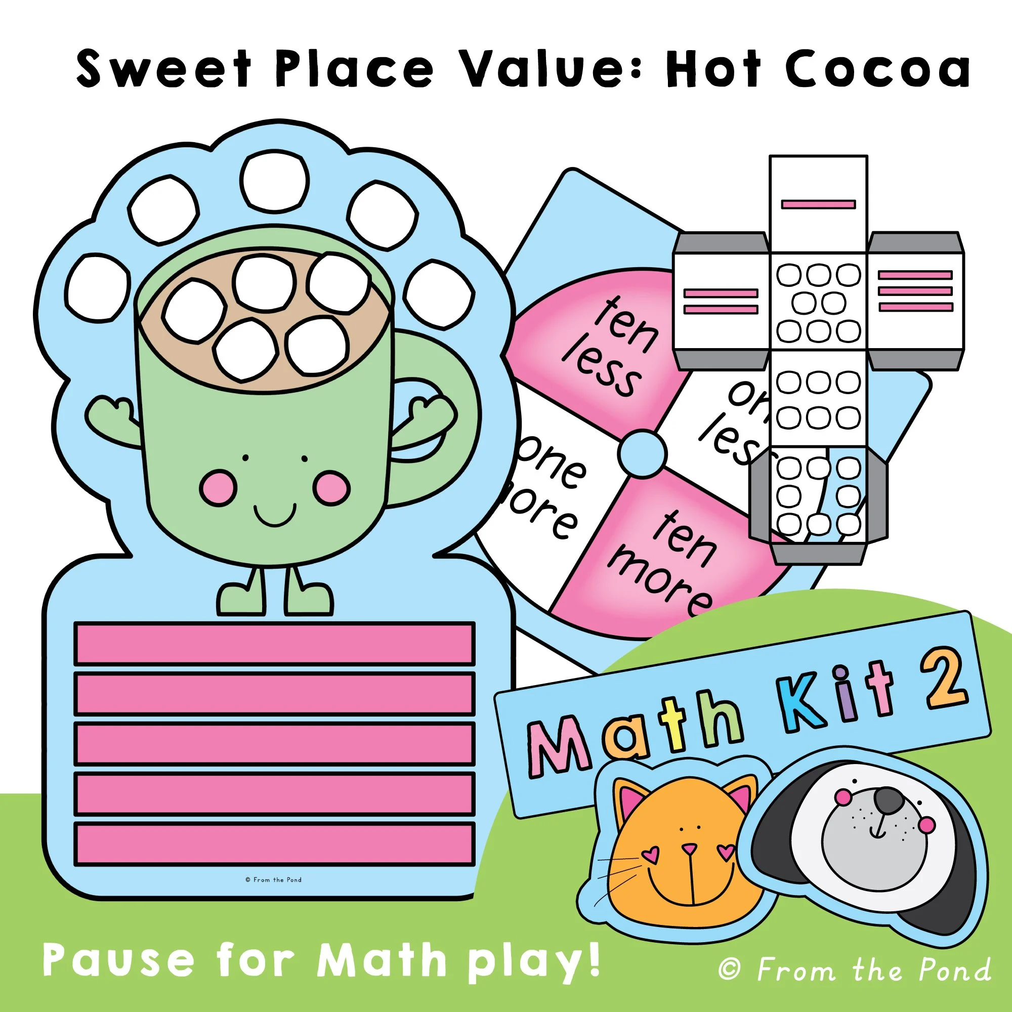  Sweet Place Value Hot Cocoa Mats – hands-on tens and ones play mats with dice and spinner to build place value, grouping, and number sense through cosy hot-cocoa themed math play 