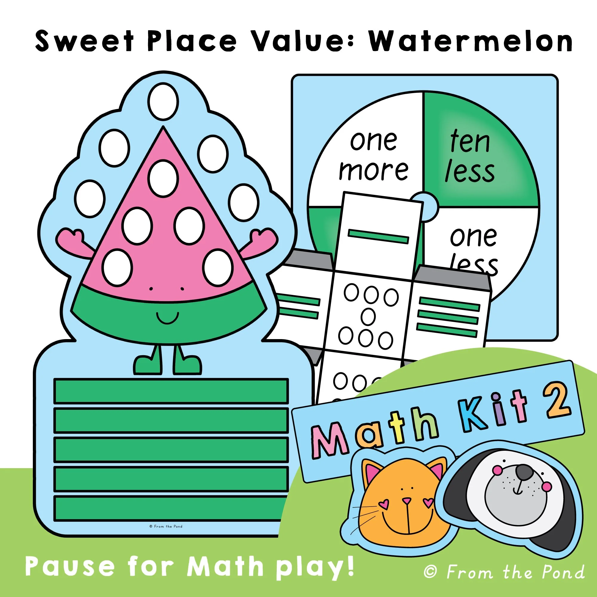  Sweet Place Value Watermelon Mats – hands-on tens and ones play mats with dice and spinner to build place value, grouping, and number sense through engaging watermelon-themed math play 