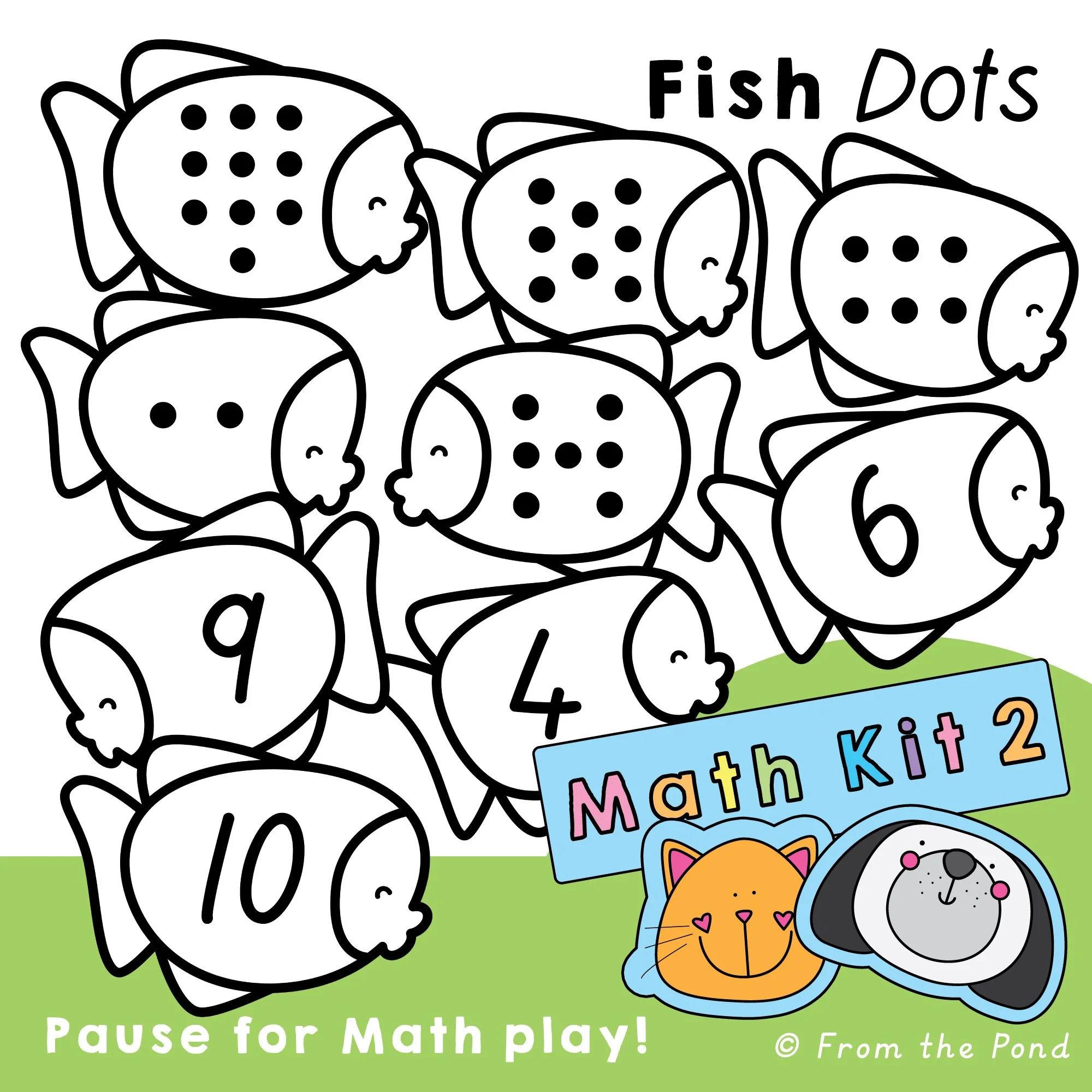  Fish Dots Subitizing Number Cards – fish-themed dot cards 1–10 for Kindergarten math play to build subitizing, counting, and visual number sense through quick number recognition 
