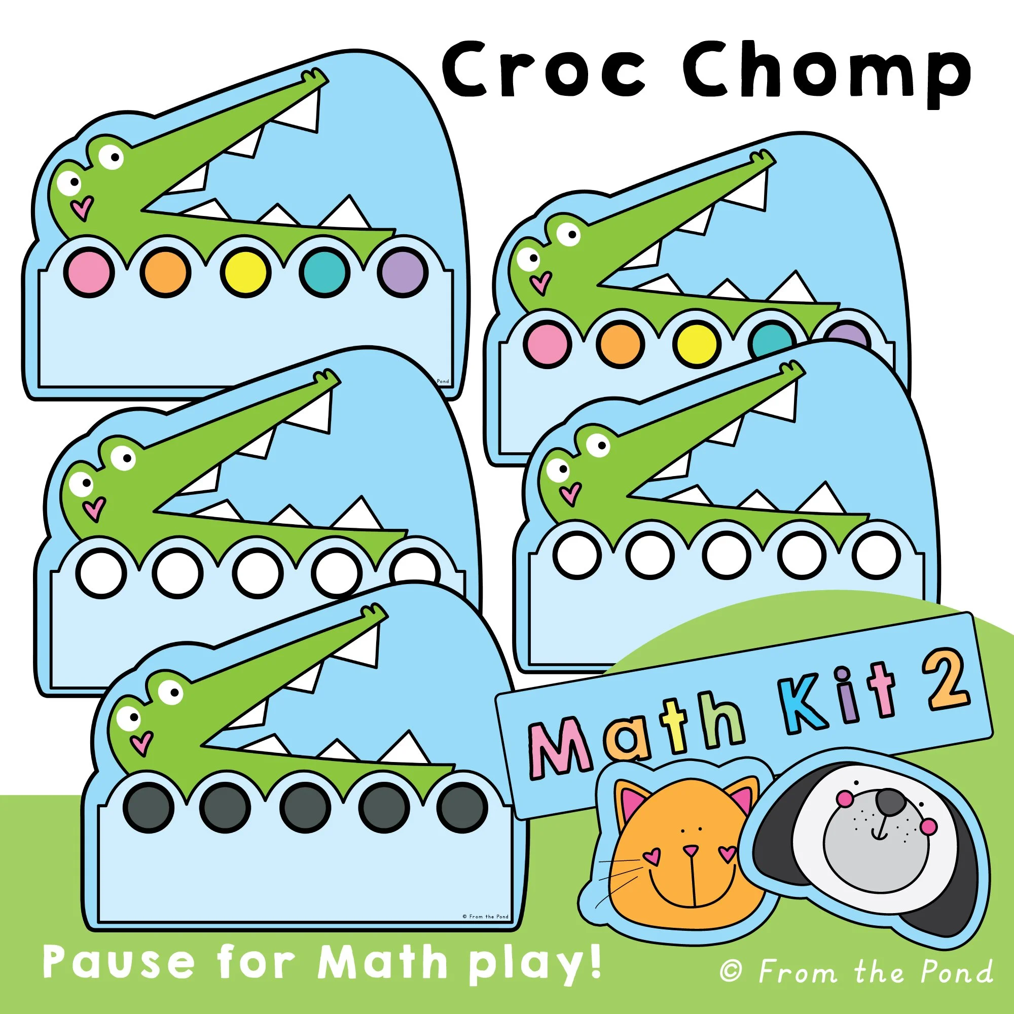  Croc Chomp Math Play Mat – make 5 and make 10 activity mats for Kindergarten number fluency using crocodile-themed number stories, counting, and hands-on addition play 