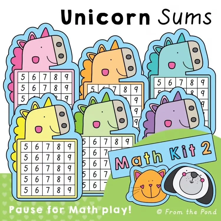  Unicorn addition fluency game mats for practising sums to 59 with fun 3 in a row math activities. Engaging unicorn themed addition games and play mats for building mental math skills, number fluency, fact families, and early elementary math confiden