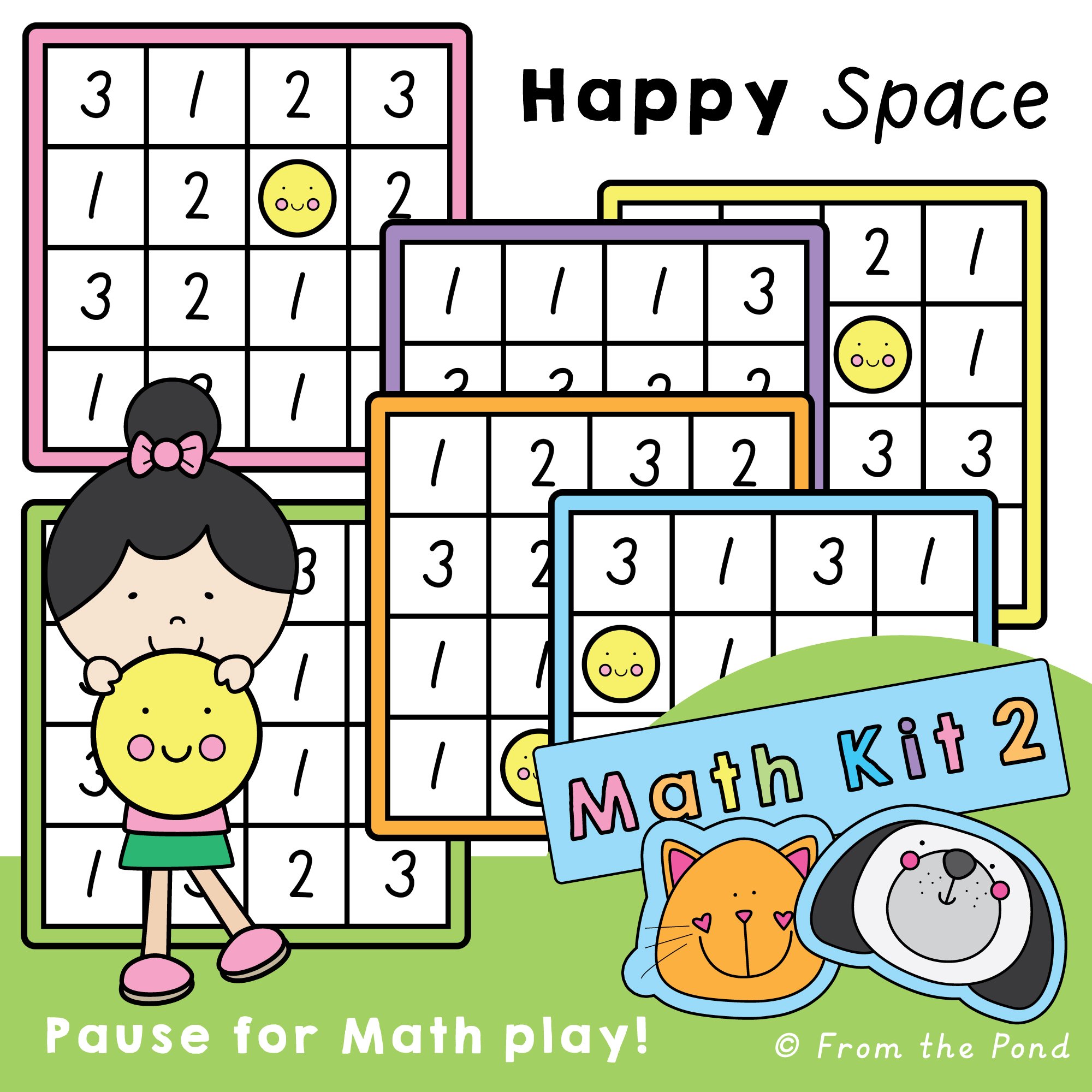 Happy Space addition and number fluency grid game for practising early addition skills with playful math play mats. Fun hands-on math activities for building number sense, counting strategies, flexible thinking, and addition fluency in kindergarten 