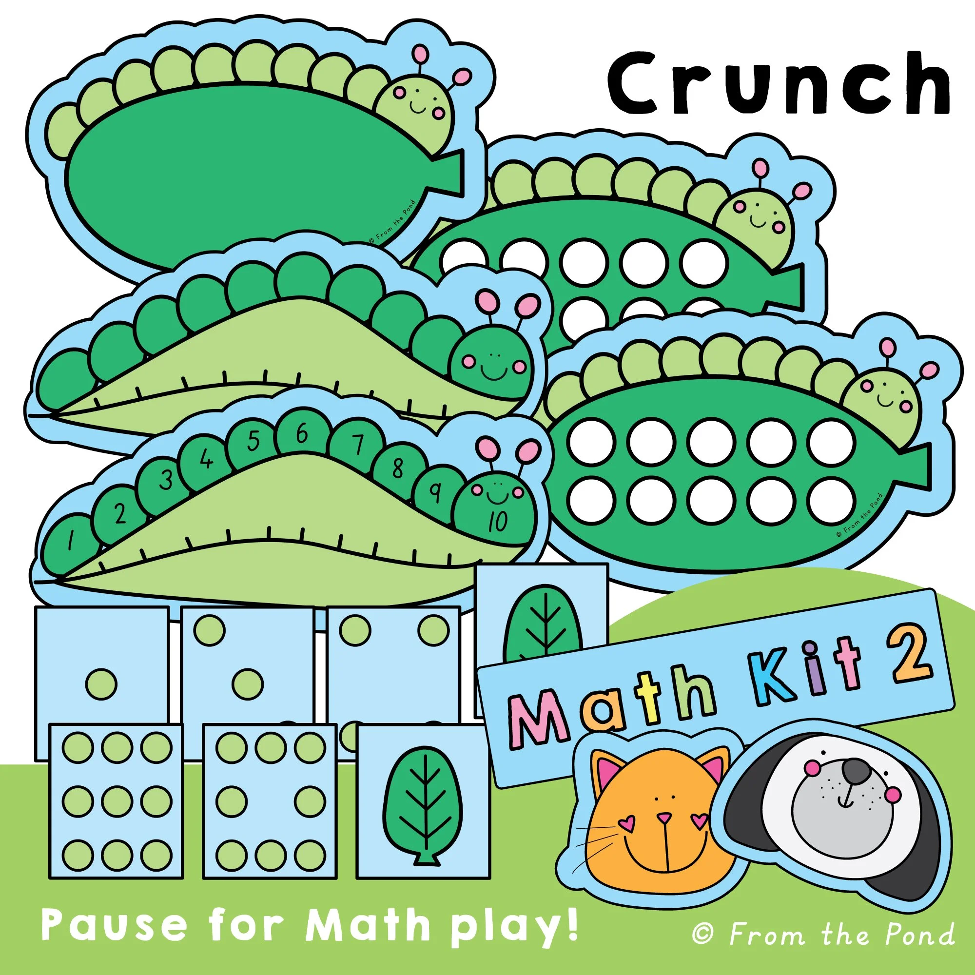  Crunch Caterpillar counting and addition play mats to 10 for building early number sense, counting skills, and beginning addition fluency. Fun caterpillar themed math activities and hands-on play mats for kindergarten and first grade students learni