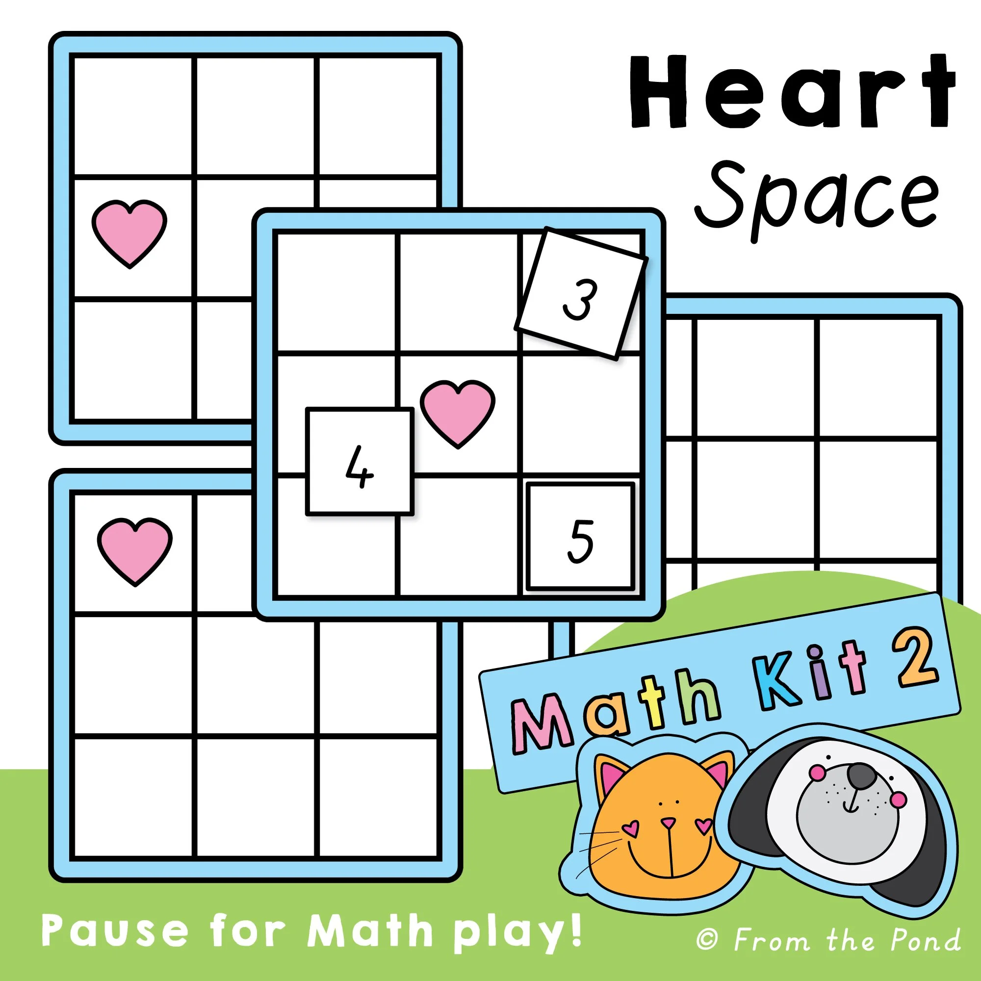  Heart Space 3x3 math grid game for exploring counting, number patterns, subitizing, and early number sense through playful hands-on math activities. Fun heart themed math play mats and grid games for kindergarten and first grade students learning to