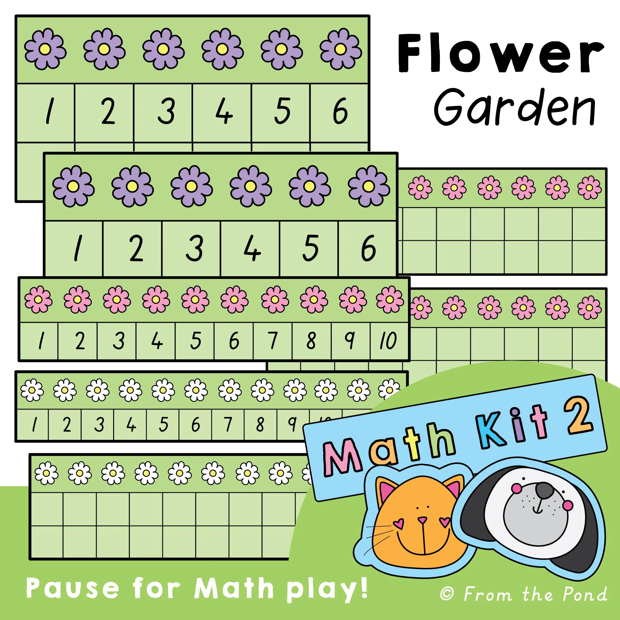  Flower Garden counting to 12 math play mats for building hands-on number sense, counting skills, subitizing, and early math confidence through playful flower themed activities. Fun spring math mats for kindergarten and first grade students learning 
