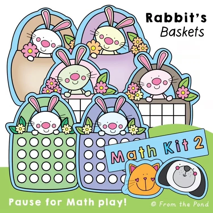  Rabbit Baskets counting and ten frame number sense play mats for building early math skills, counting fluency, subitizing, and one-to-one correspondence through hands-on learning. Fun rabbit themed math activities and printable play mats for kinderg