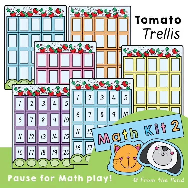  Tomato Trellis counting to 20 array math play mats for building number sense, counting fluency, grouping strategies, and early multiplication thinking through hands-on learning. Fun tomato garden themed math activities with 5x4 grid mats for kinderg
