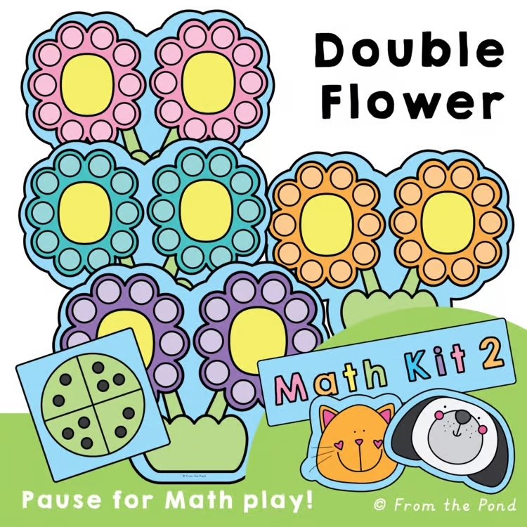  Double Flower addition and doubles math play mats for building teen number understanding, number sense, and early addition fluency through hands-on learning. Fun flower themed math activities for kindergarten and first grade students exploring doubl