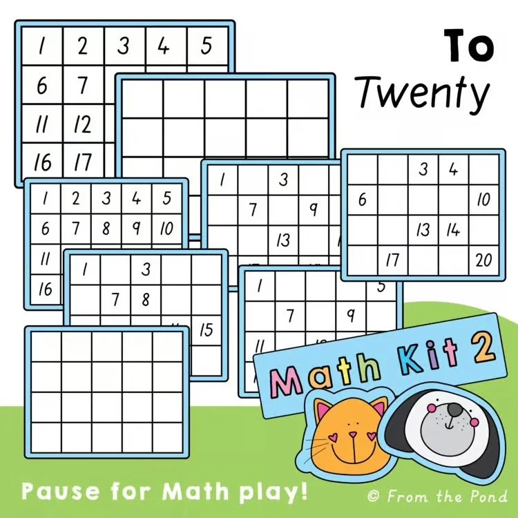  To 20 math grids and missing number play mats for building number sense, counting fluency, and flexible number thinking through hands-on math exploration. Engaging printable math activities for kindergarten and first grade students practising counti