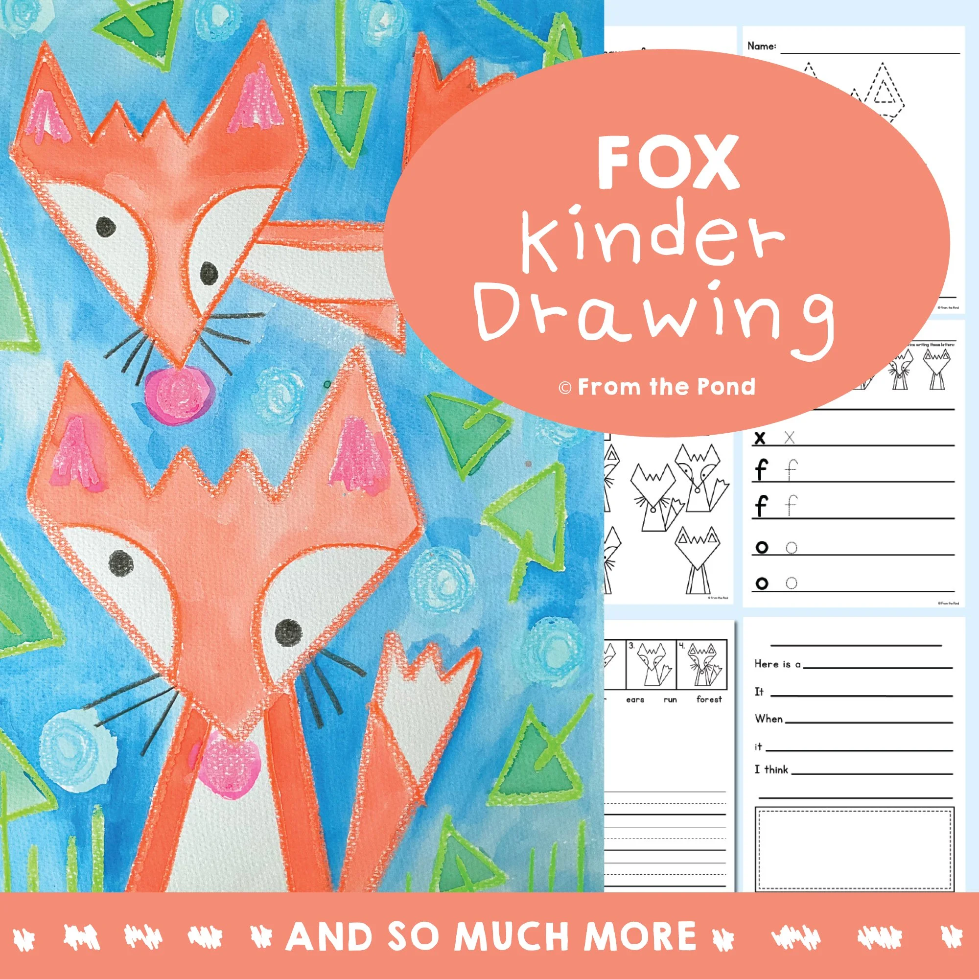  Fox directed drawing pack with zig-zag lines, fine motor practice, and handwriting activities for developing early writing and pre-writing skills through creative learning. Fun fox themed directed drawing and literacy resource for preschool, kinderg