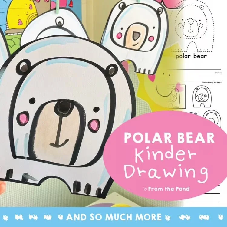  Polar Bear directed drawing pack for Arctic themed fine motor, handwriting, and creative writing activities in early elementary classrooms. Engaging polar bear directed drawing and writing resource for kindergarten and first grade students developin