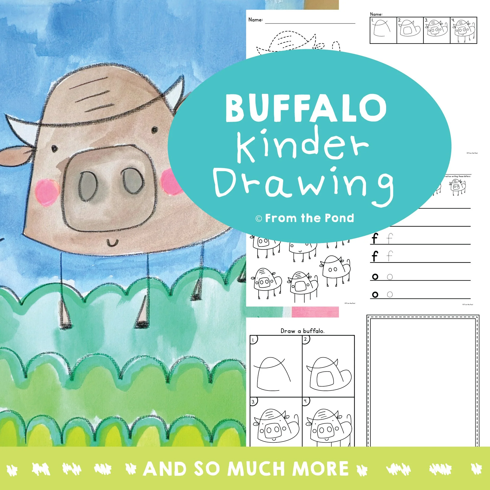  Buffalo drawing and writing pack for developing fine motor skills, creativity, and early literacy through engaging step-by-step art activities. Fun buffalo themed directed drawing and writing resource for kindergarten and first grade students practi