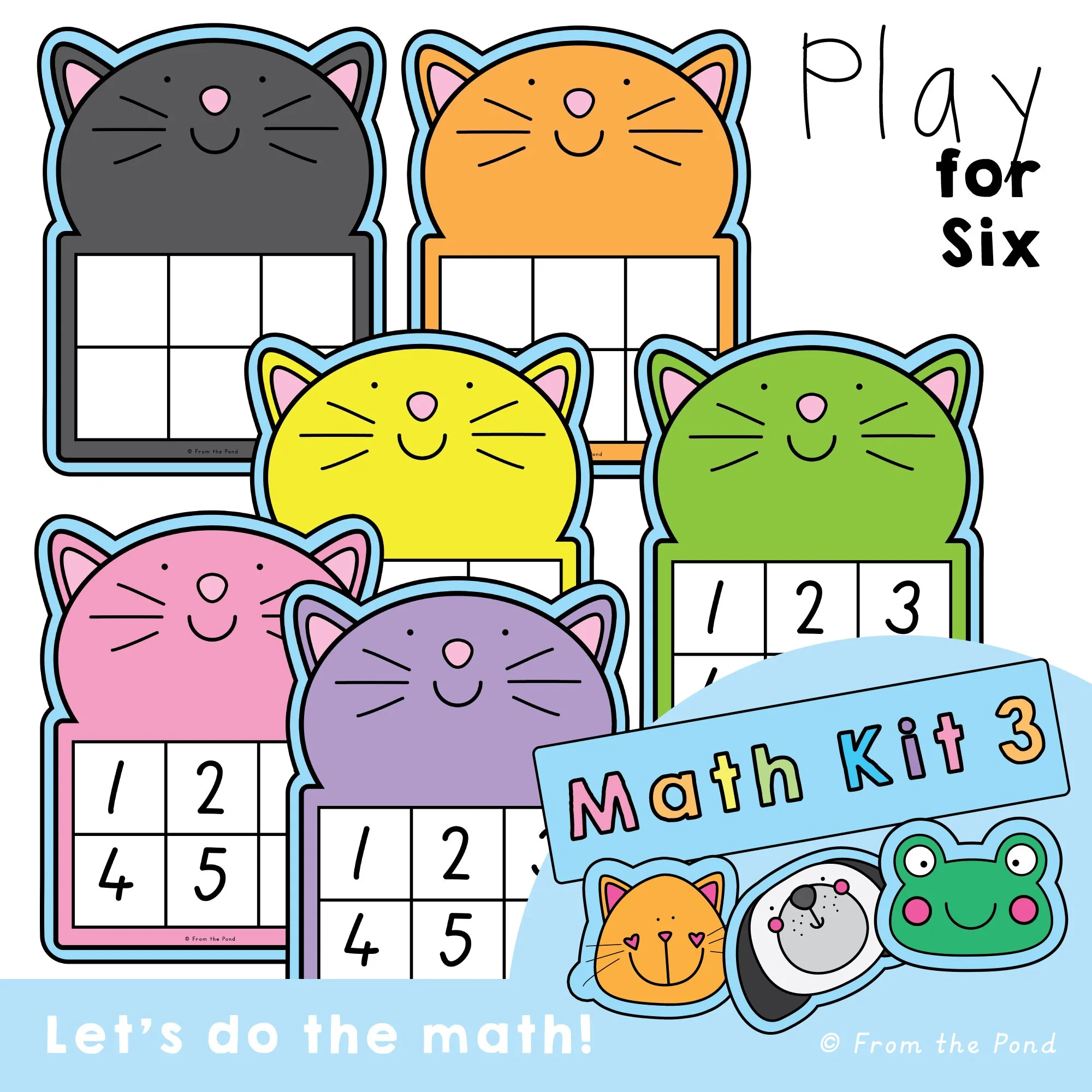  Kindergarten math centers for learning numbers 1–6 with colorful kitty play mats, dice games, counters, and spinners. Hands-on number activities for practising numeral recognition, counting to 6, matching quantities, one-to-one correspondence, subit