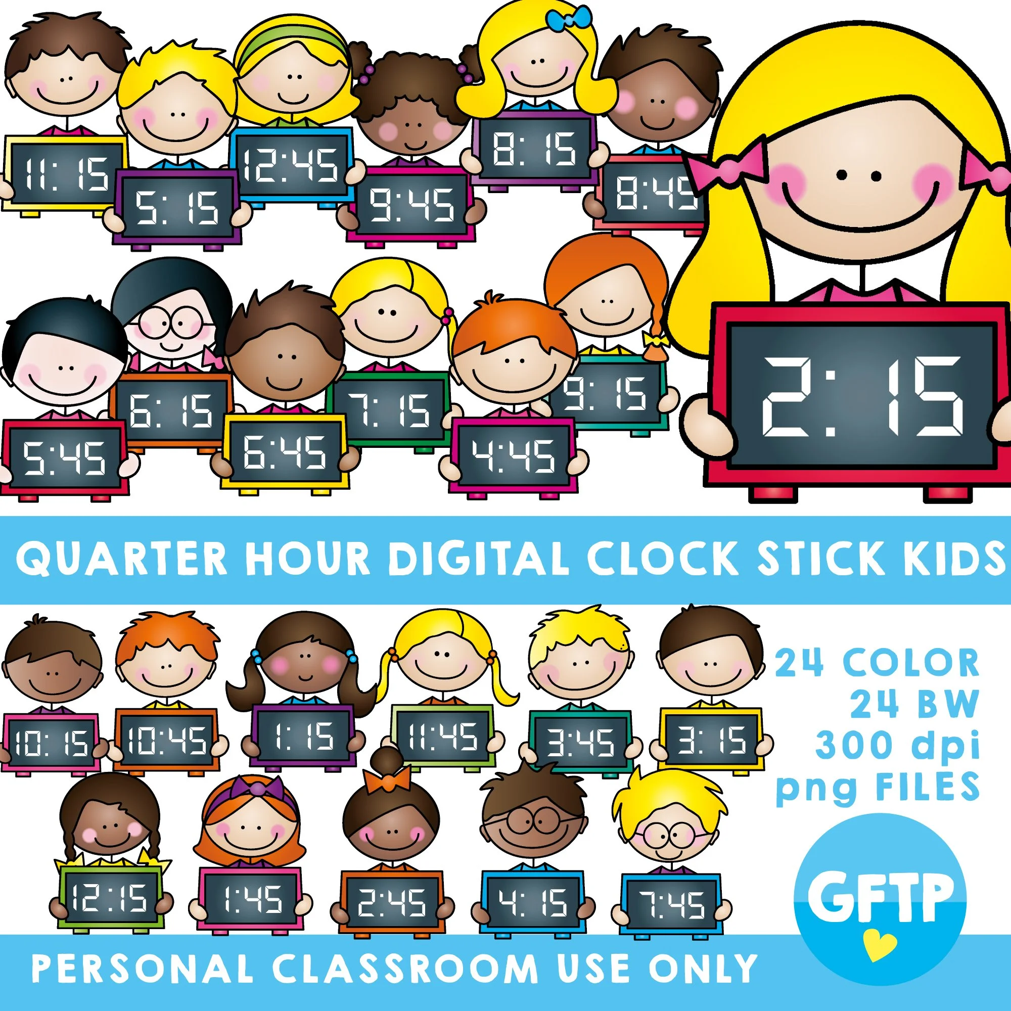 Digital Clocks Quarter Hour