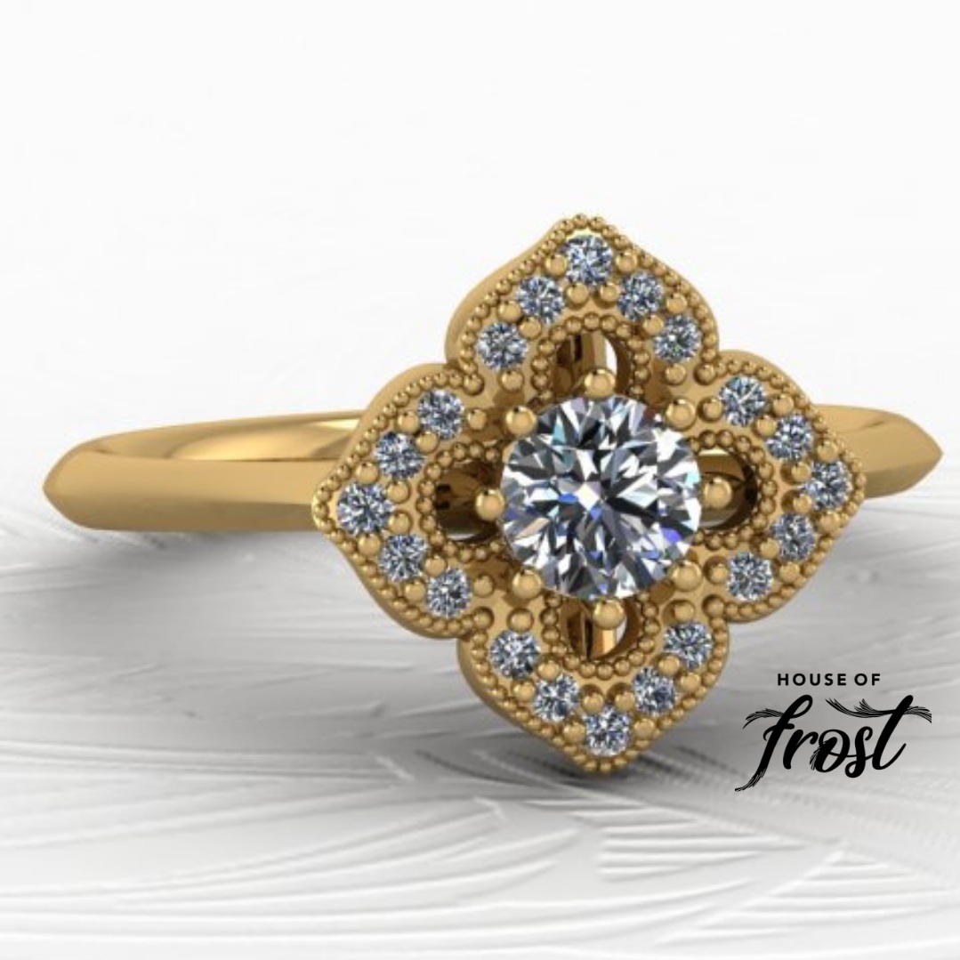 Yellow Gold and Diamond Lace Engagement Ring by House of Frost Jewellery 