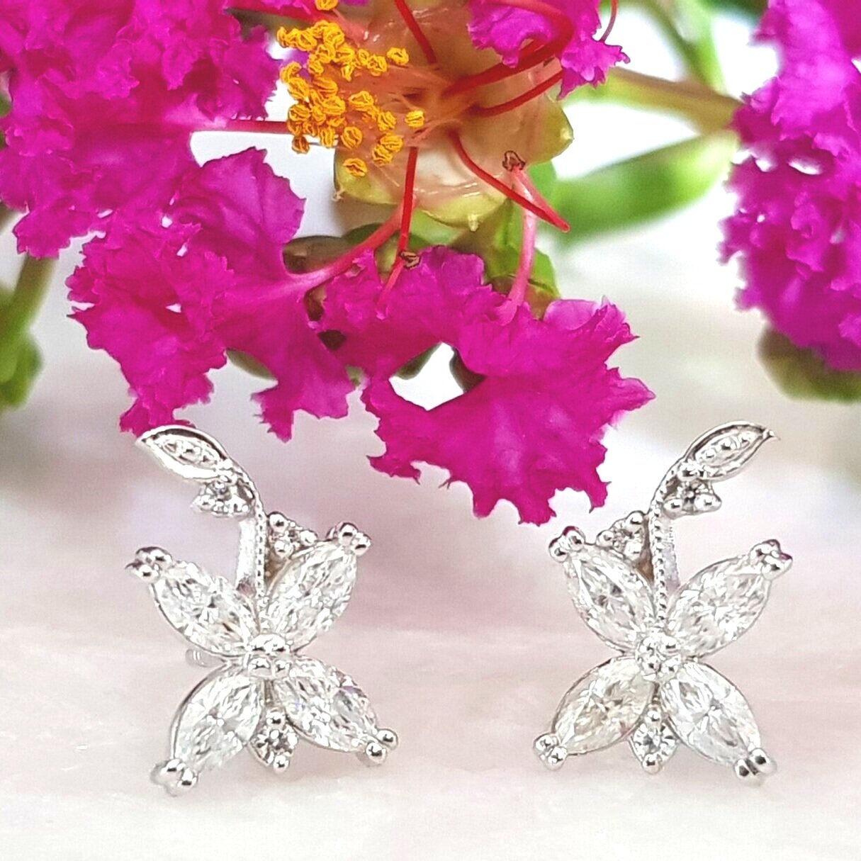 House of Frost Jewellery Moissanite Floral Stud Earrings White Gold