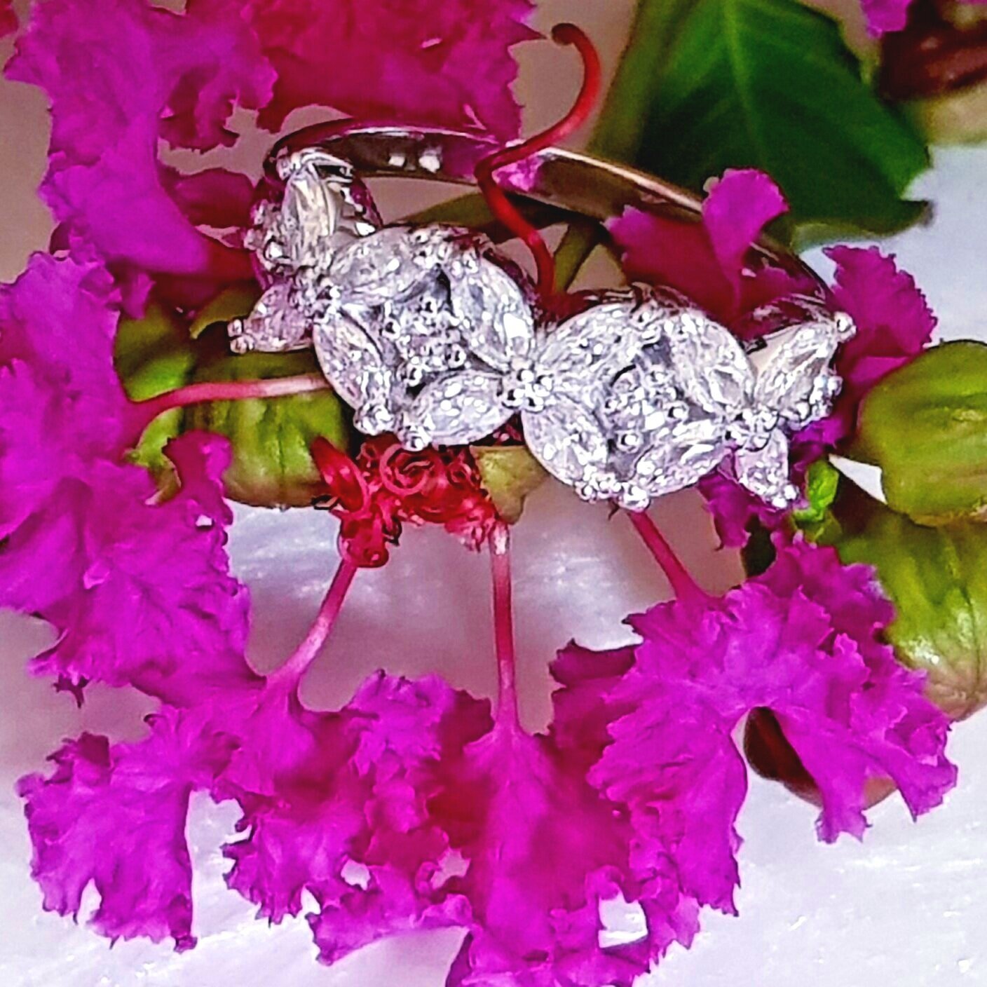 White Gold Moissanite Floral Studs Custom Designed by House of Frost Jewellery