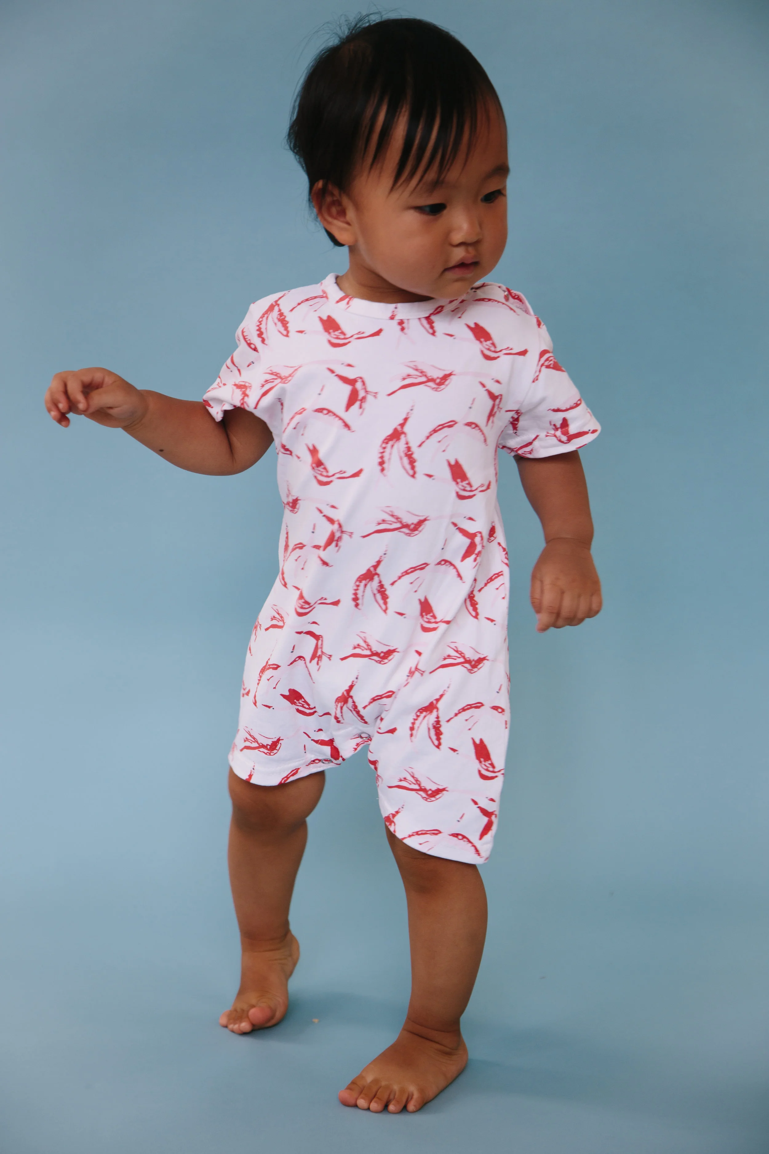 Cute Toddler in Pink Bird Organic Cotton Romper