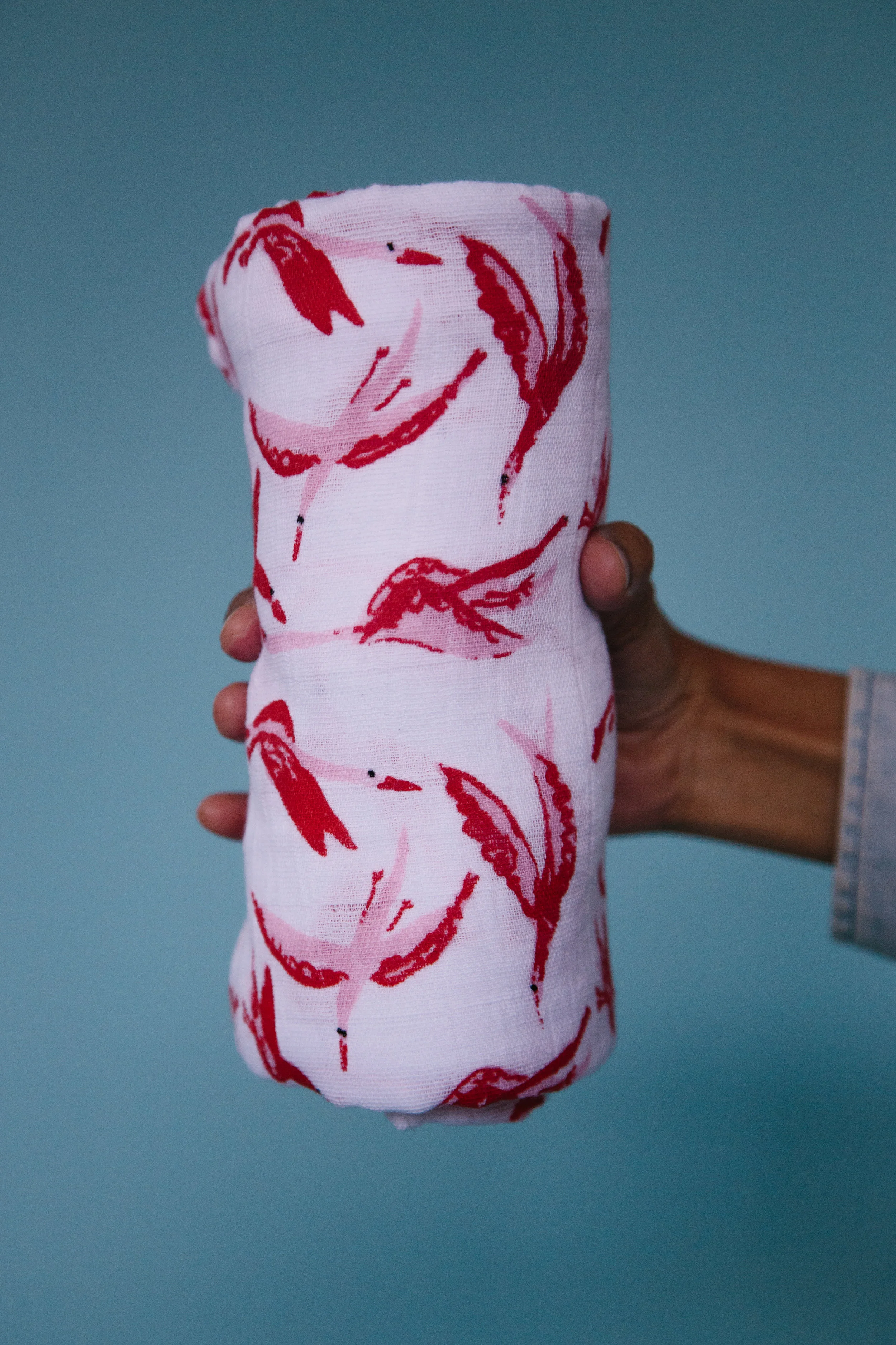 Pink Bird Swaddle Rolled Up
