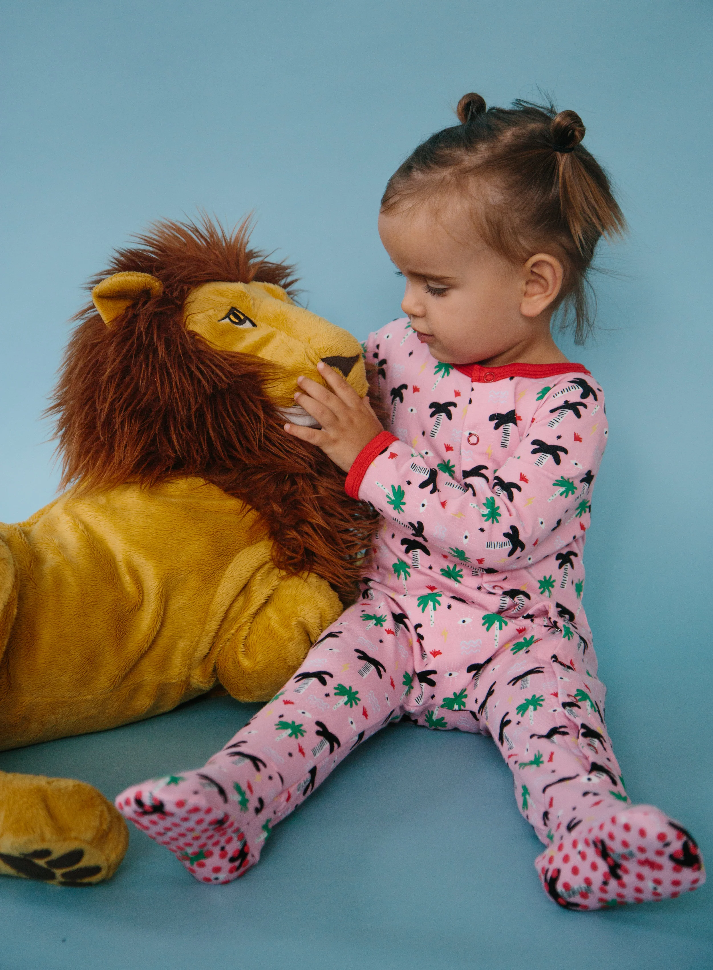 Lion Soft Toy and Girl in Pink Palm Eye Organic Cotton Pajama