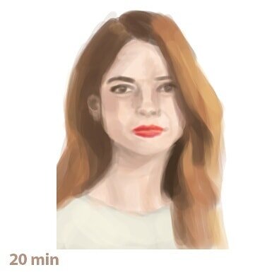 Quick portrait practice, 20 and 10 minutes, digital painting.