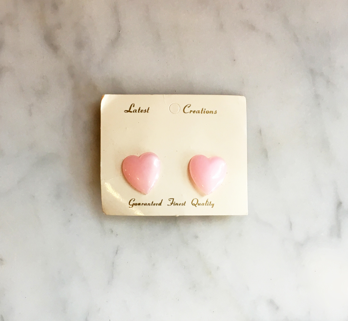 Pink Heart Moonglow Earrings — Twin Hearts Vintage