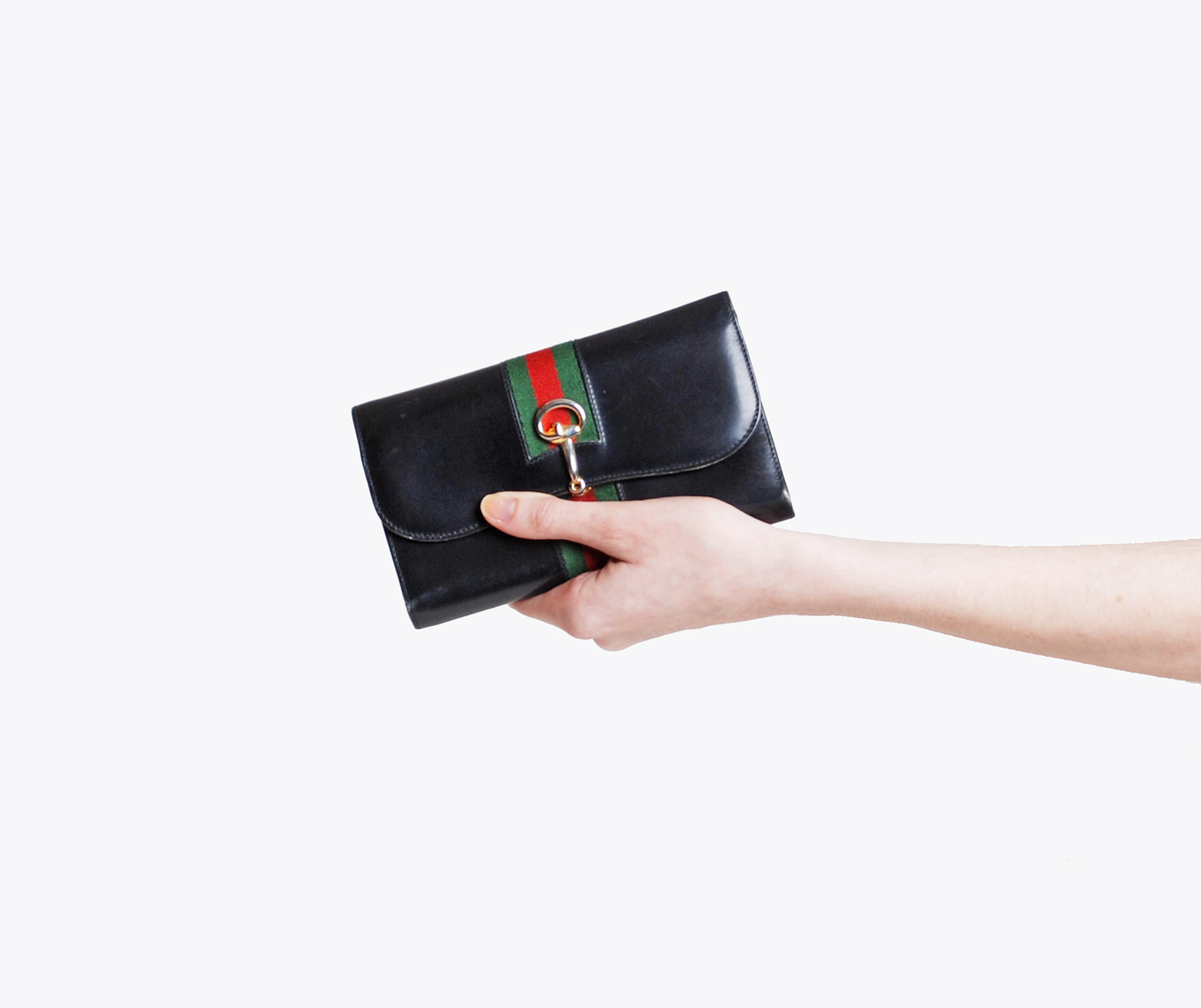 black leather gucci bag with red and green stripe