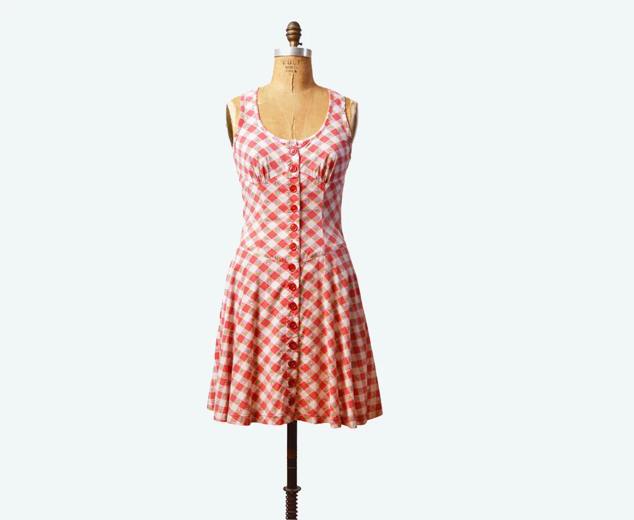70s Floral Gingham Dress Betsey Johnson 