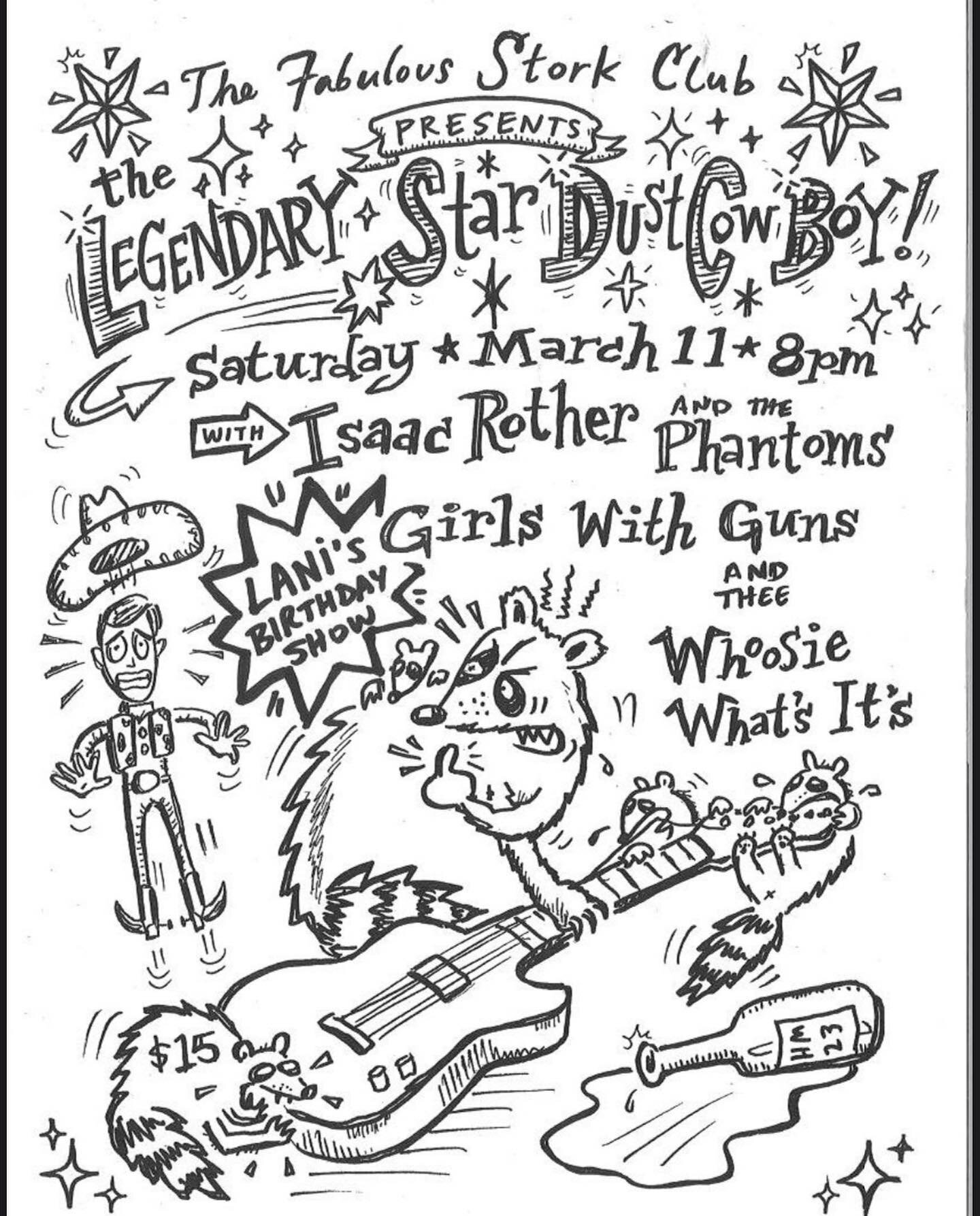 Playing bass @girlswithgunssf  Saturday March 11 @itsybitsystorkhouse #legendarystardustcowboy #isaacrotherandthephantoms #whoosiewhatsits #girlswithgunssf #lanisbirthday #riotgrrrl #theestorkcluboakland Flyer: Hal