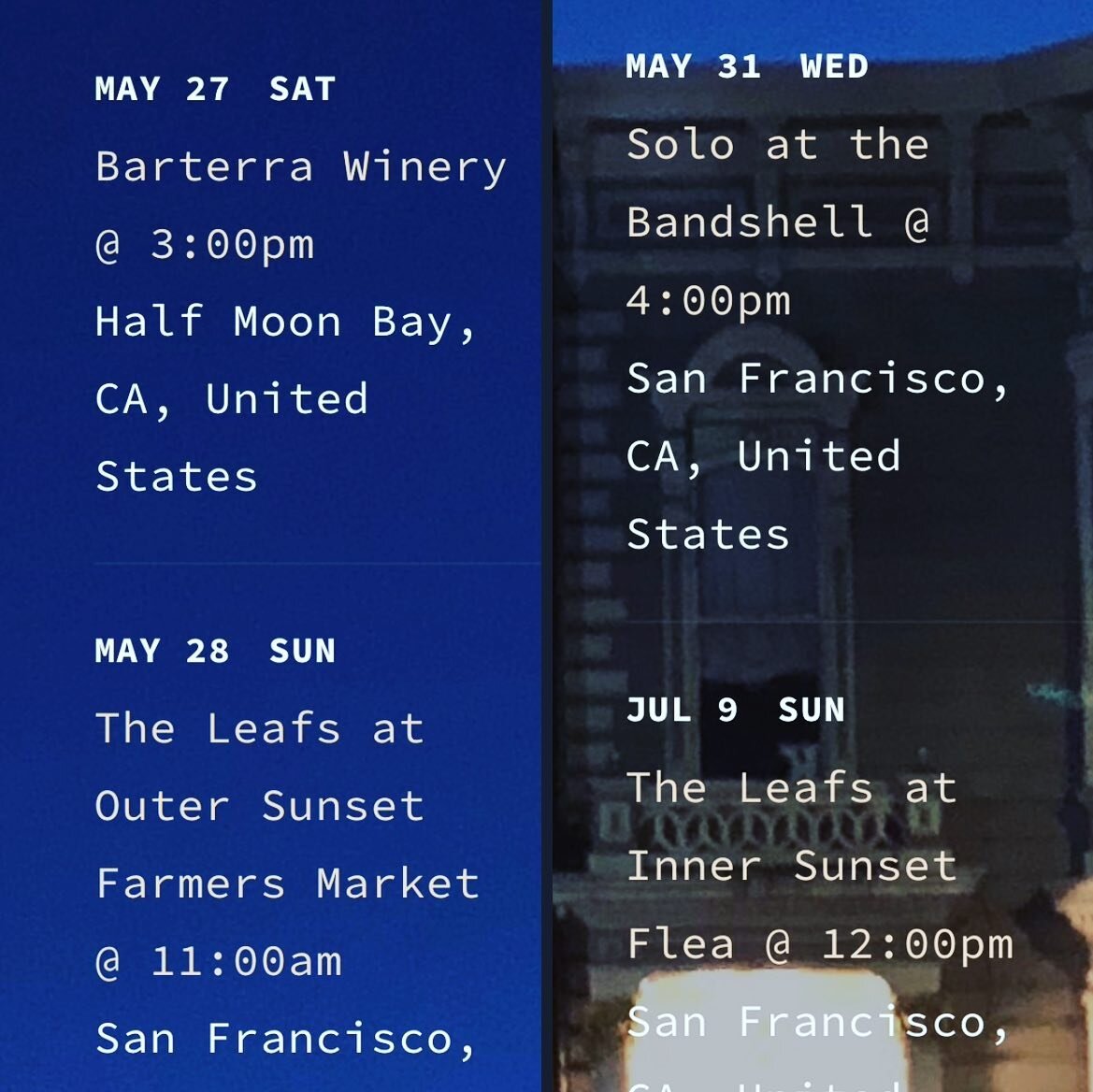 Upcoming performances:  #sanfrancisco #sanfranciscomusic #donovanplantandtheleafs