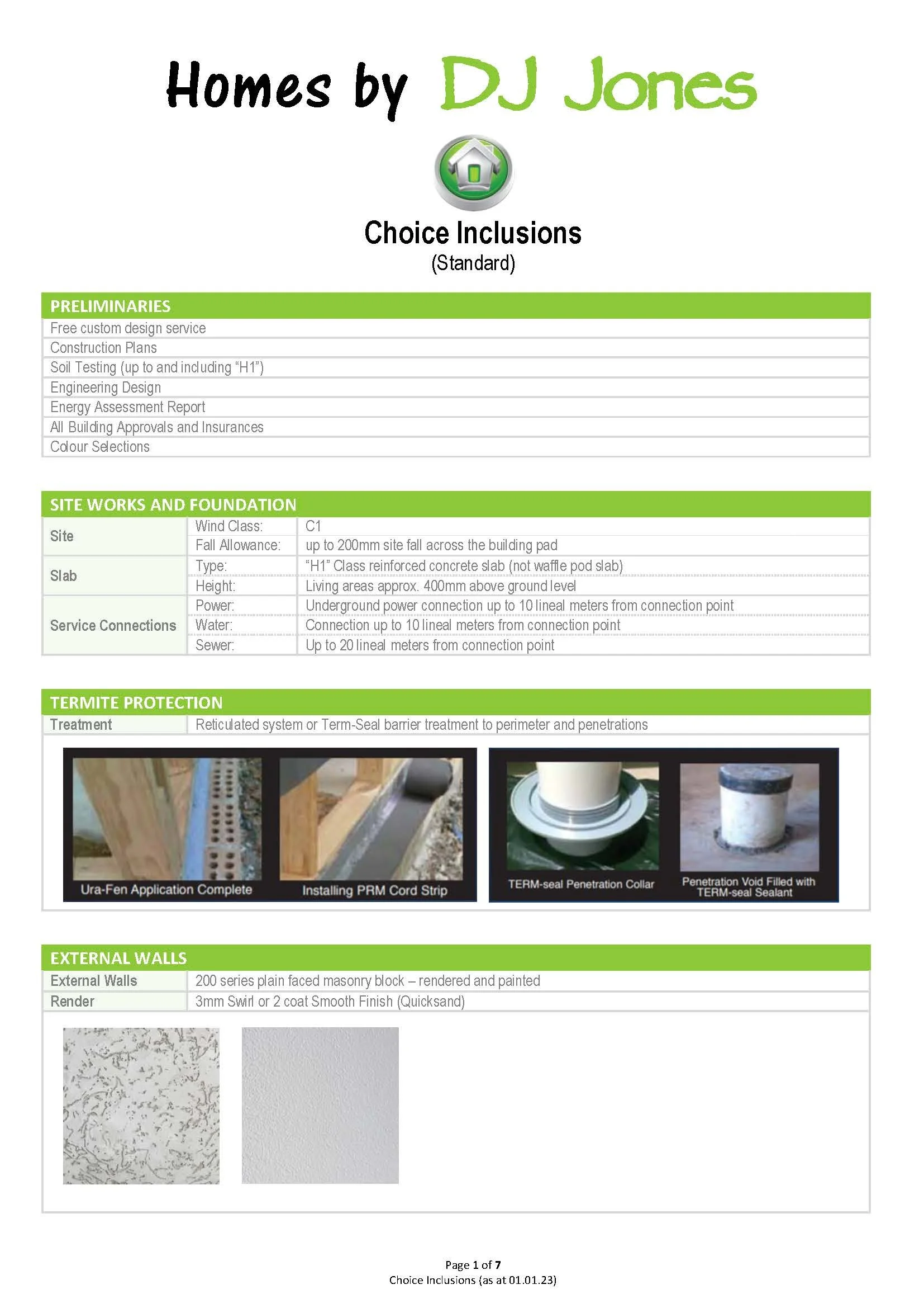 House Inclusions Standard Choice Inclusions — Homes by DJ Jones | Custom New Home ...