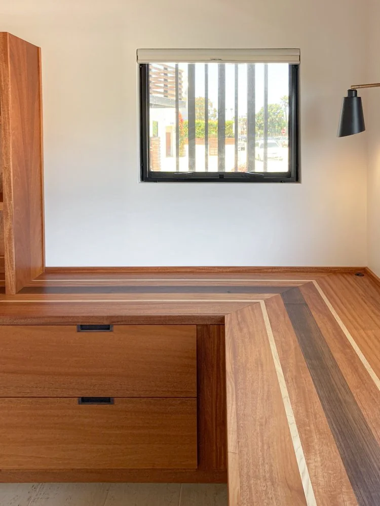 Achieving the client’s vision for the desktop, detail of mitered corner.