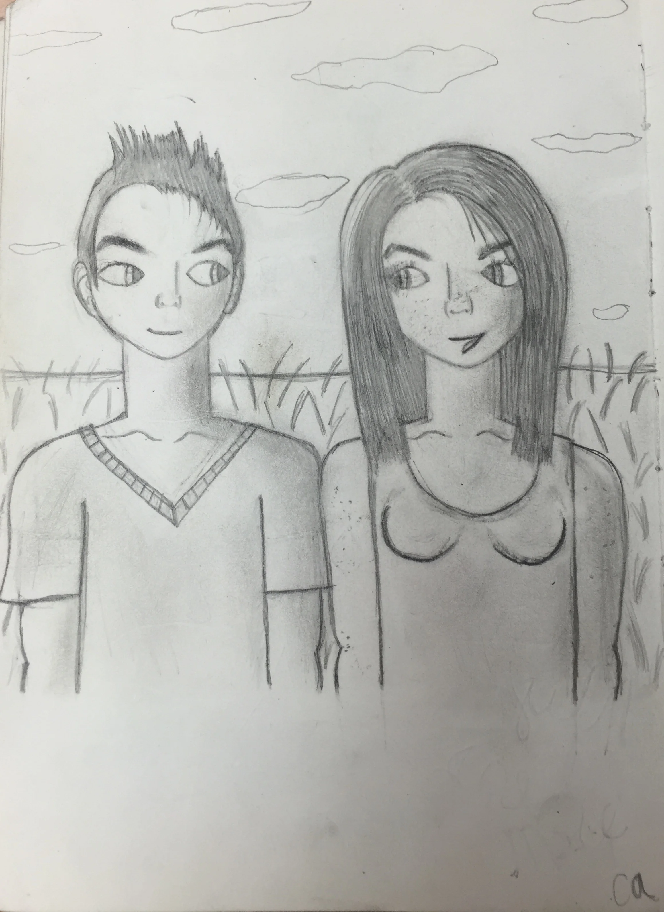 Me and my friend talking in the grass