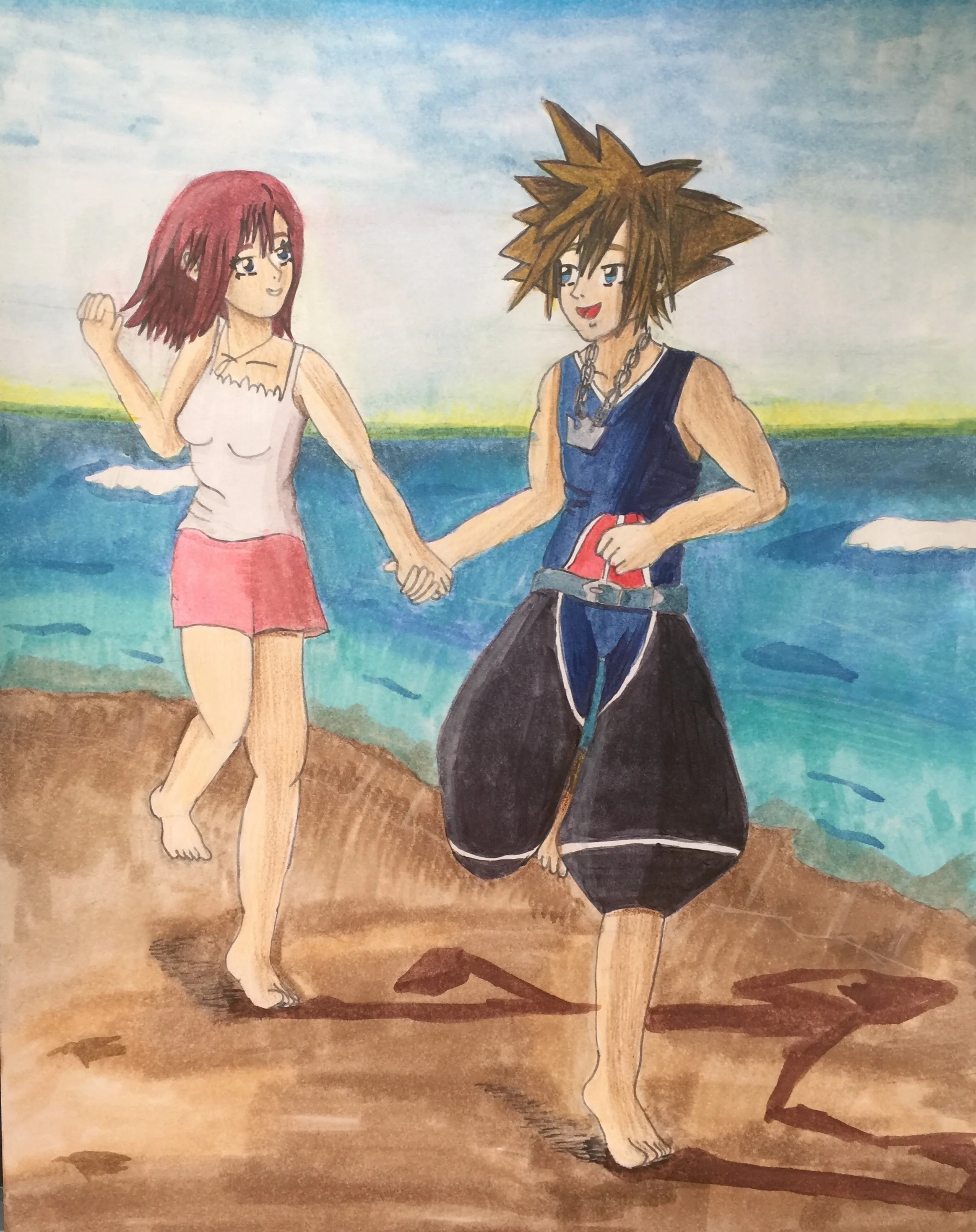 Sora and Kairi on the beach