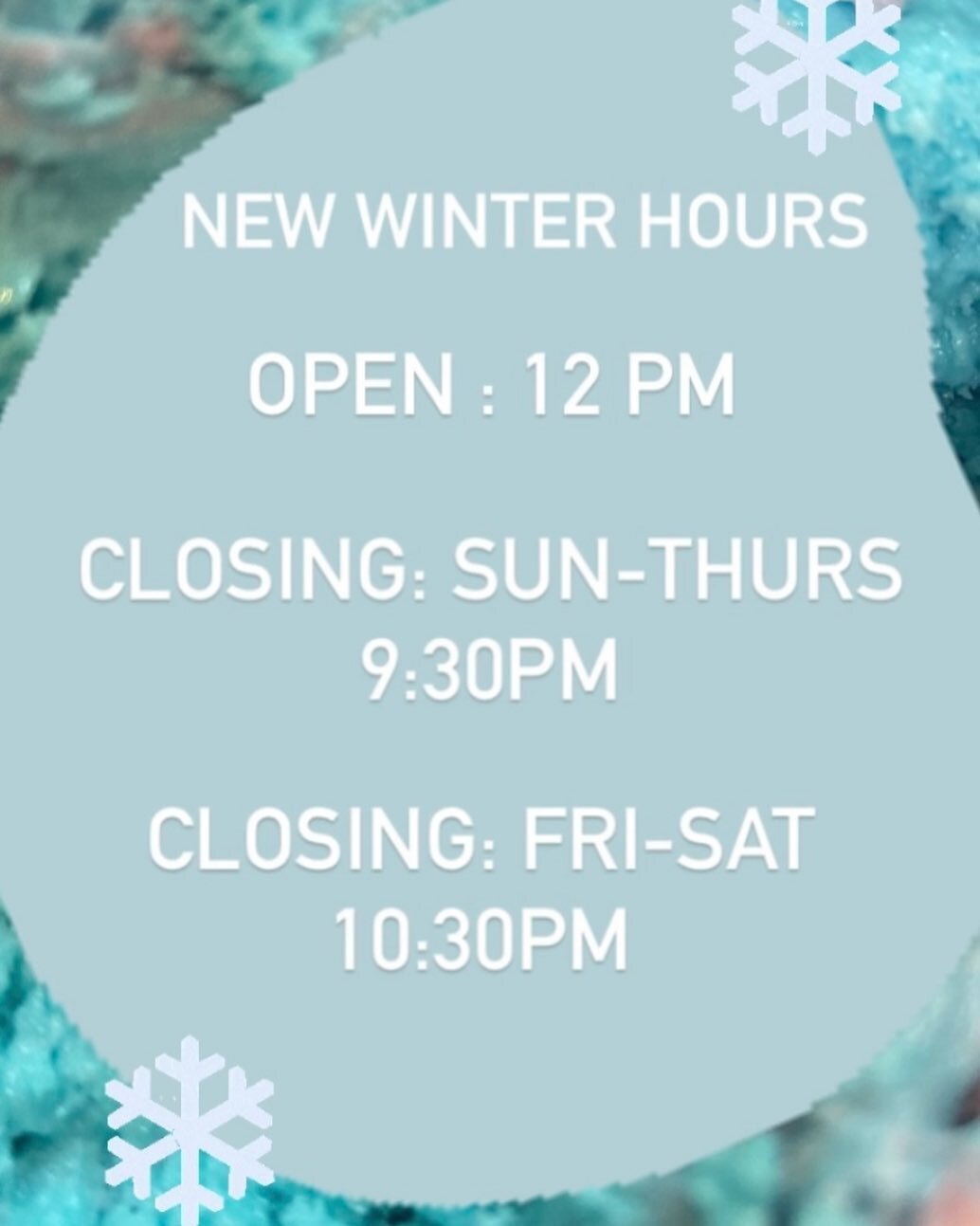 Winter has come at last&hellip;. Well now it actually feels like winter. 
updated hours for our shop before we remodel and upgrade ourselves 🍦