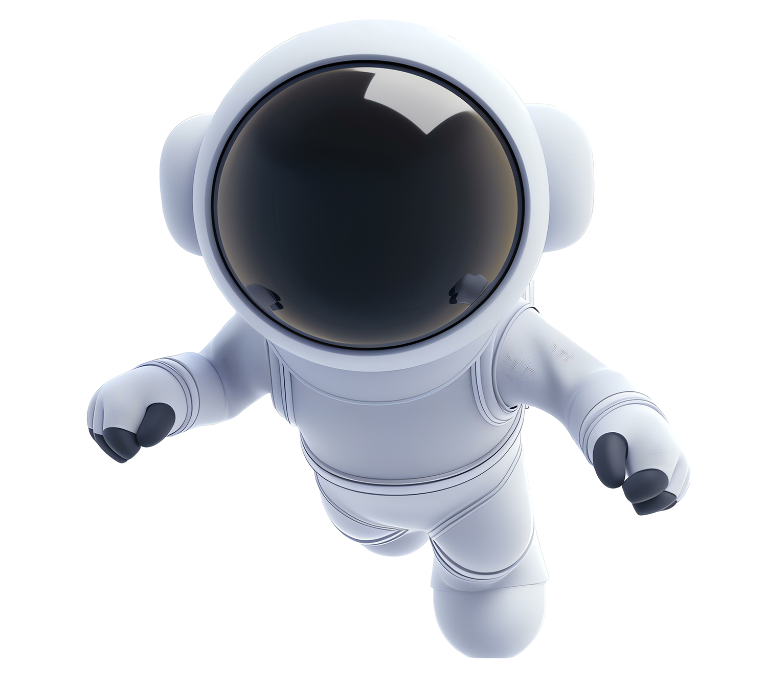 Futuristic white astronaut robot with a black visor facing forward and running