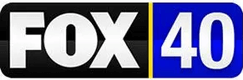 FOX 40 television station logo with black, white, blue, and yellow colors.