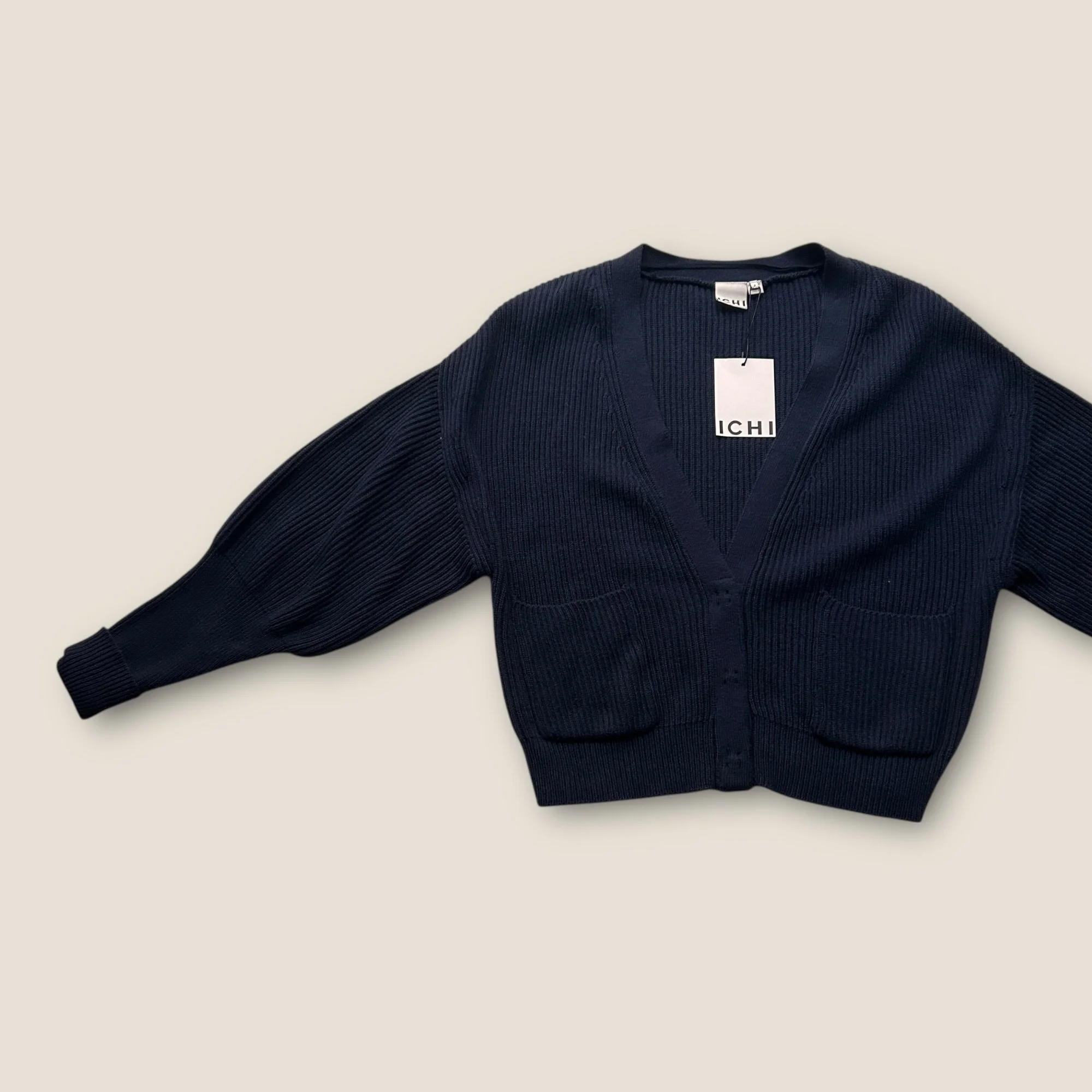 Ichi Knitted Wool Blend Cardigan - Size UK 10