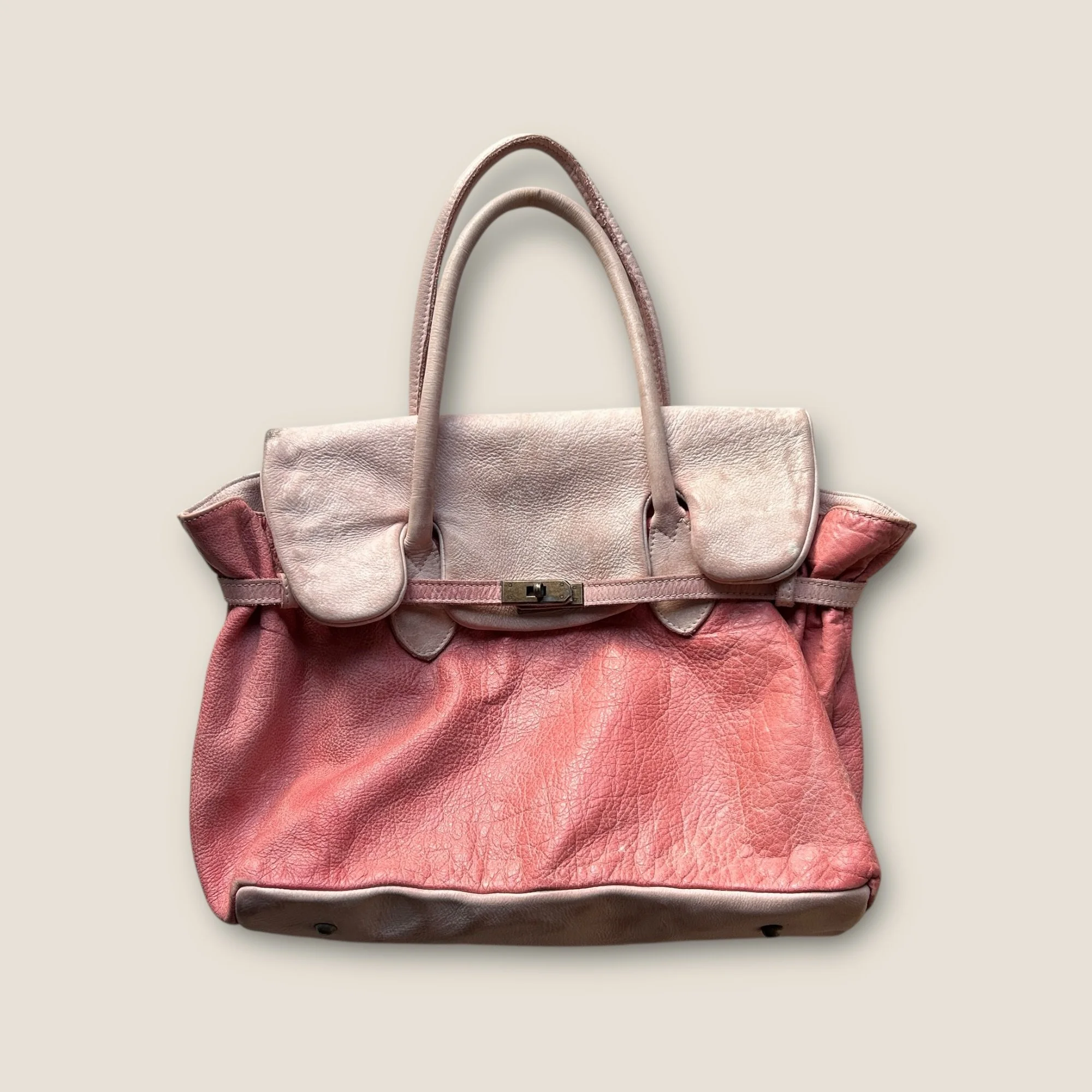 Vintage Italian Distressed Leather Handbag - OS