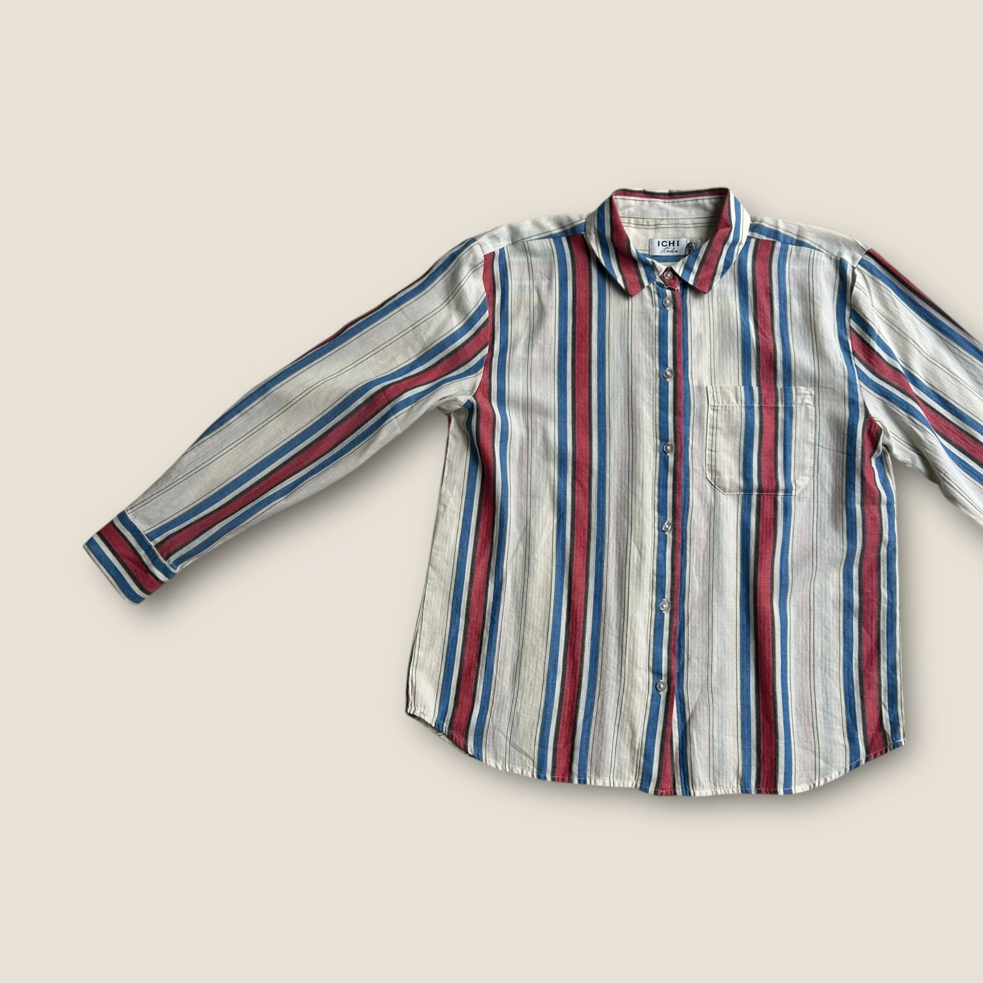 Ichi Easy Fit Striped Cotton Shirt - Size UK 10