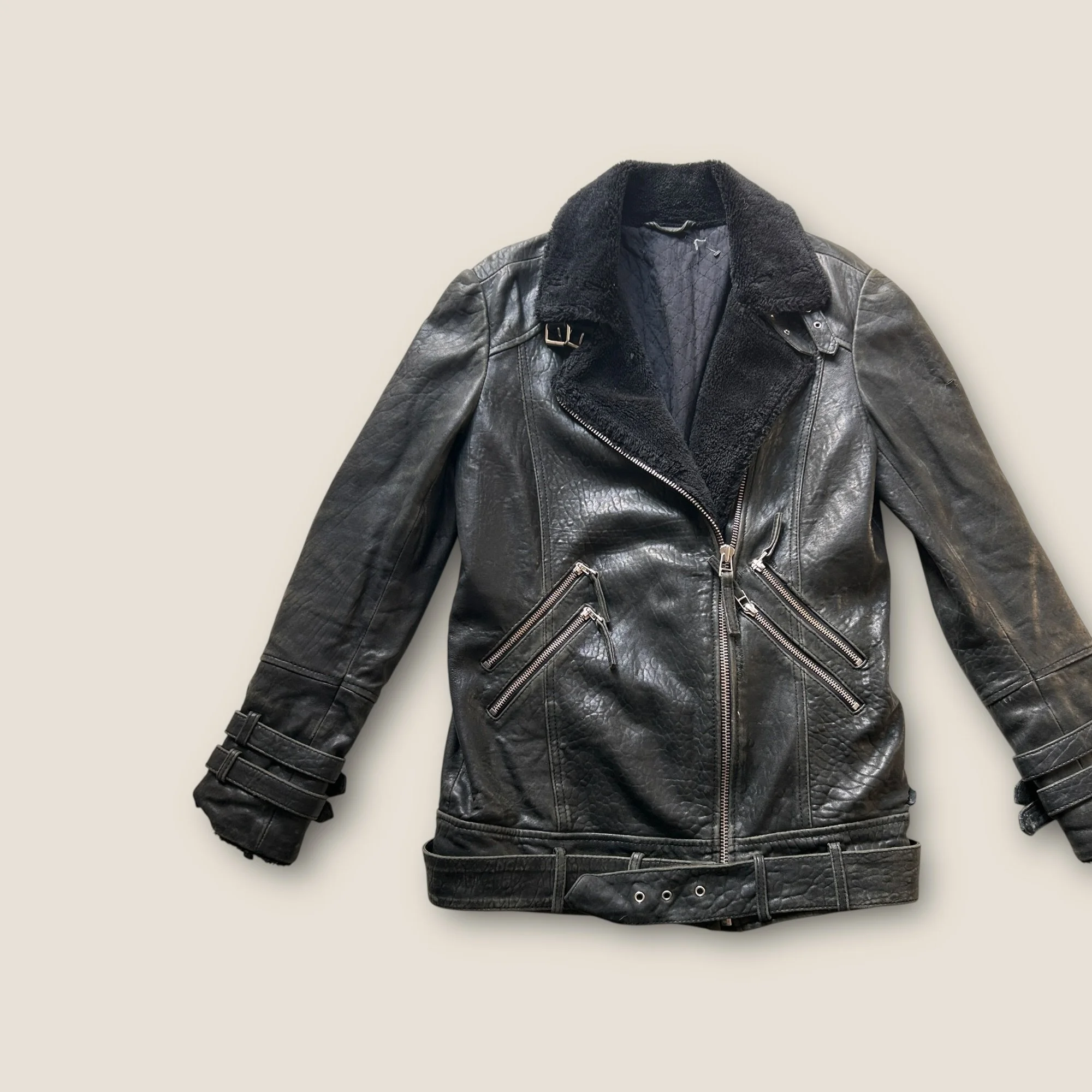 Whistles Shearling Biker Jacket - Size UK 8