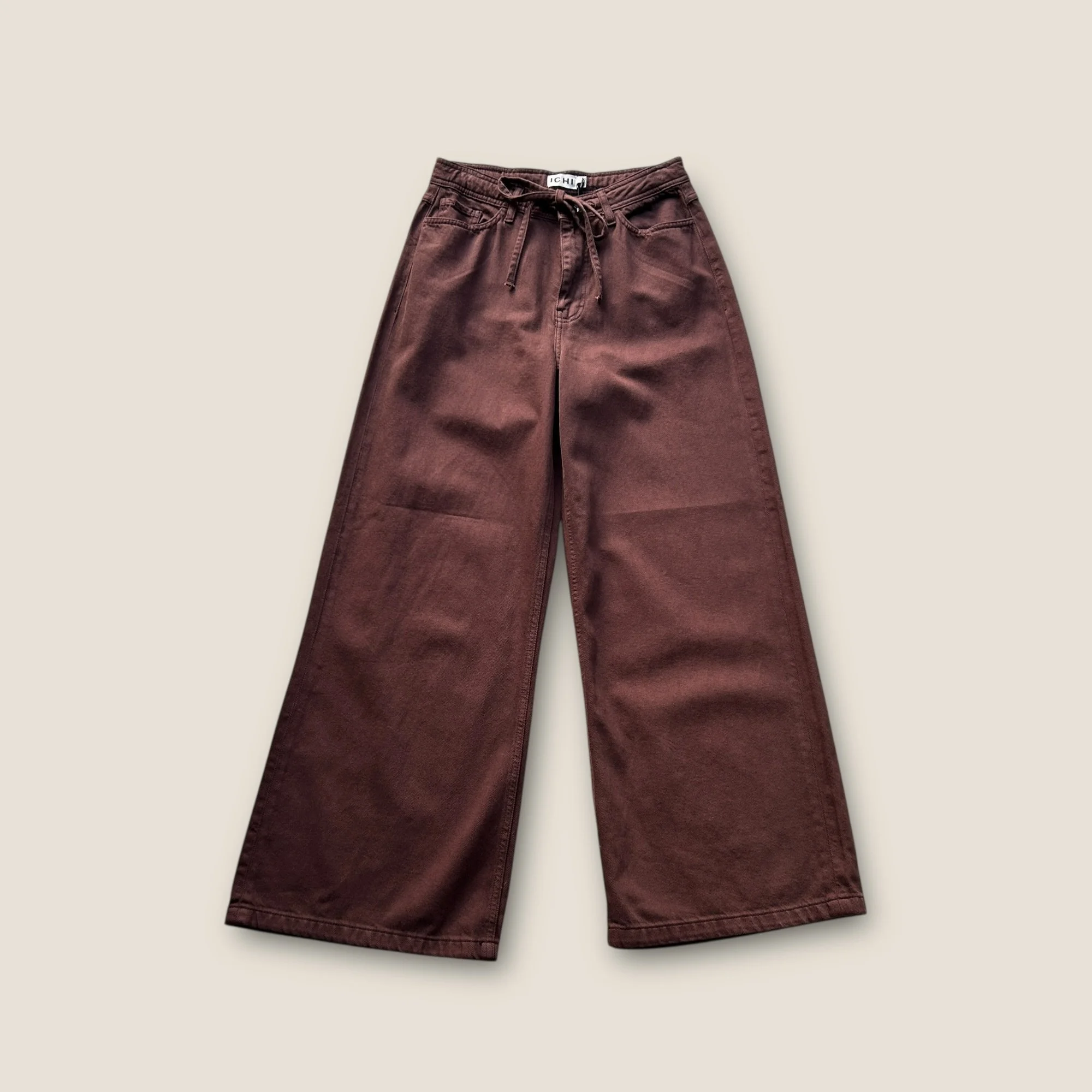 Ichi Wide Leg Canvas Trousers - Size UK 10-12