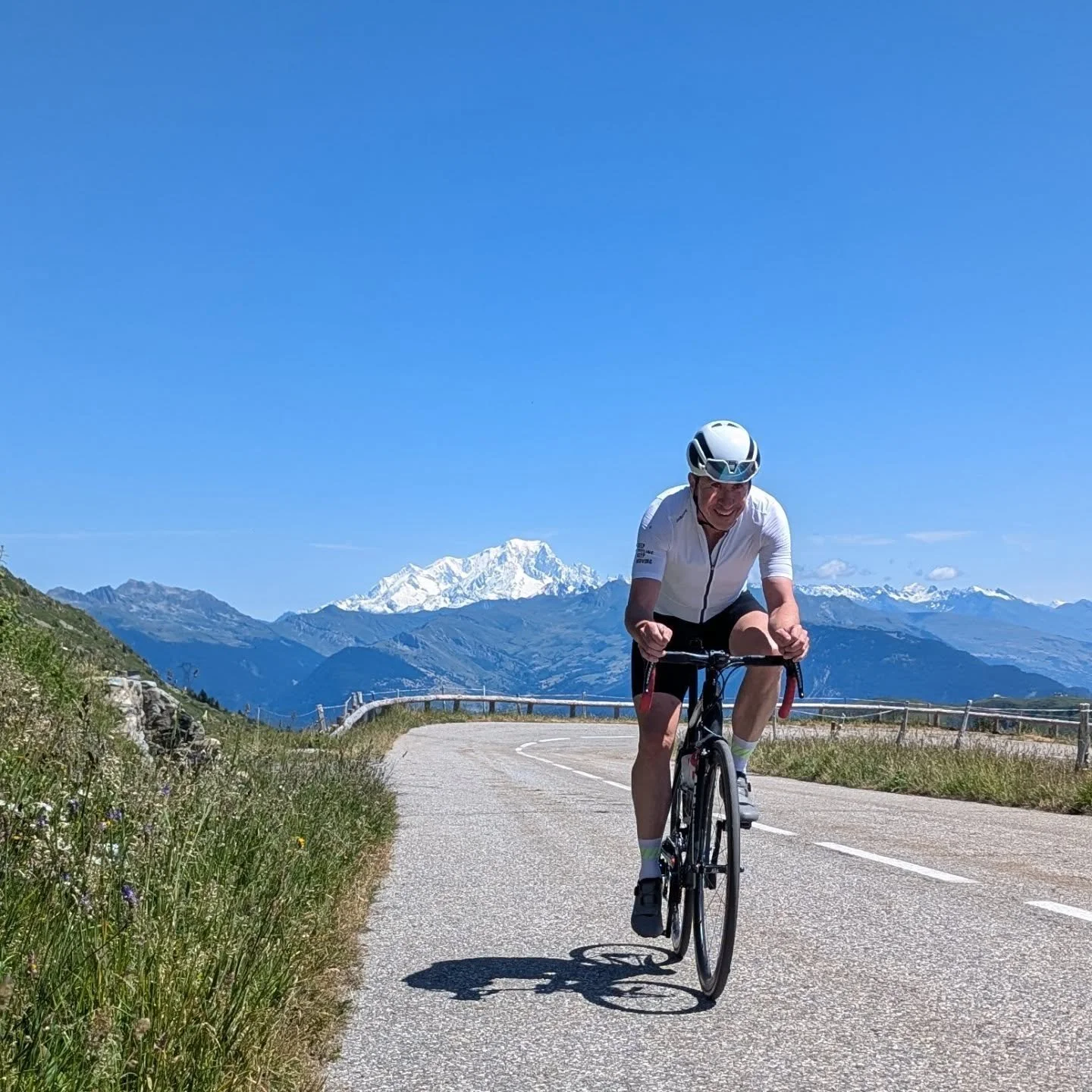 Mont Blanc in all its splendor from the Col de la Madeleine. Wonderful conditions today