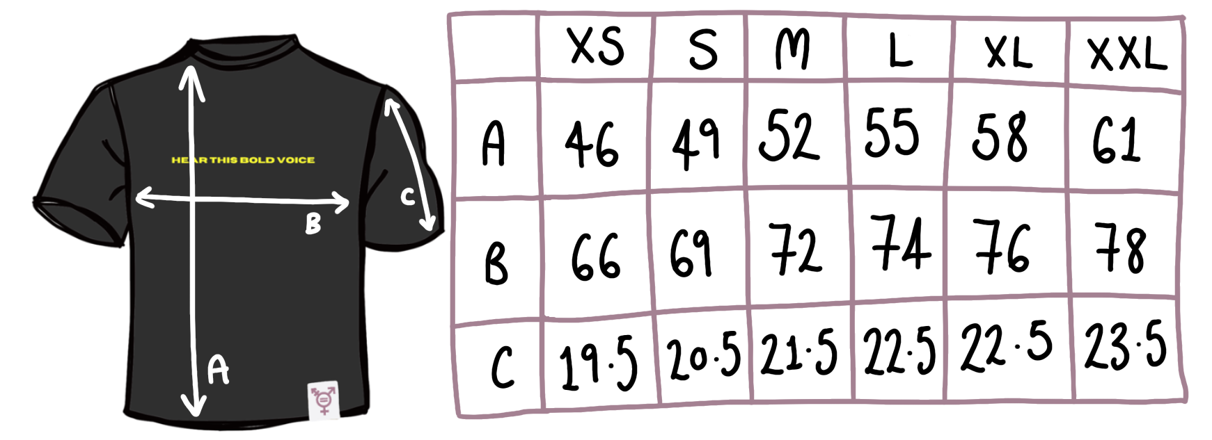 Bold Voices T-Shirt Sizes