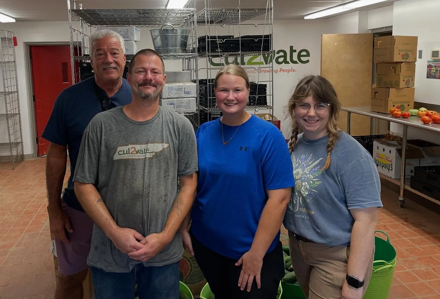 A big thank you to @cul2vatefarms for their donation of 70 lbs of fingerling potatoes and 3 crates of squash.Pictured are Joshua, Hannah, and Ashton from cul2vate and Bob our dedicated kitchen and service volunteer. @luke1412nashville  is always so g