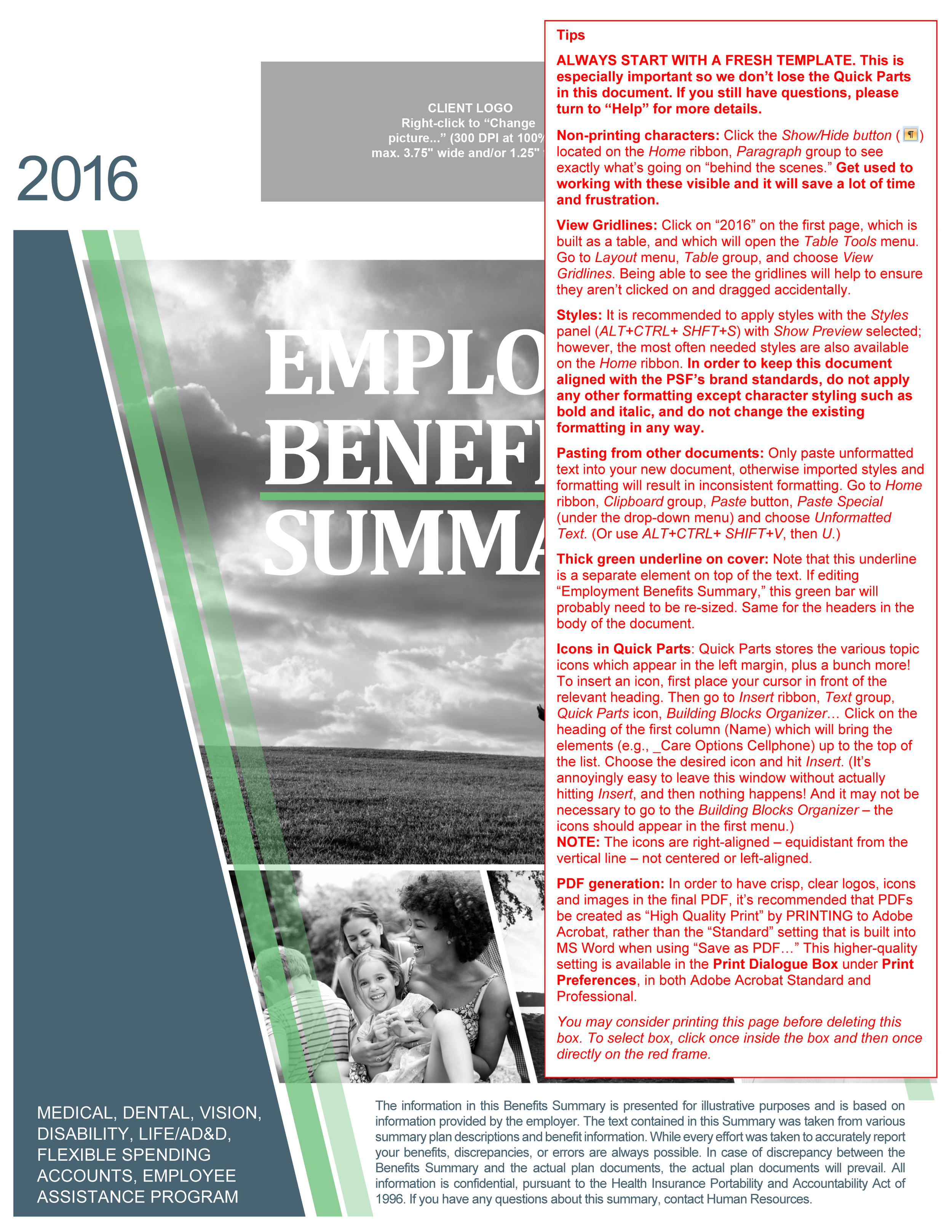 Employee Benefits Summary template
